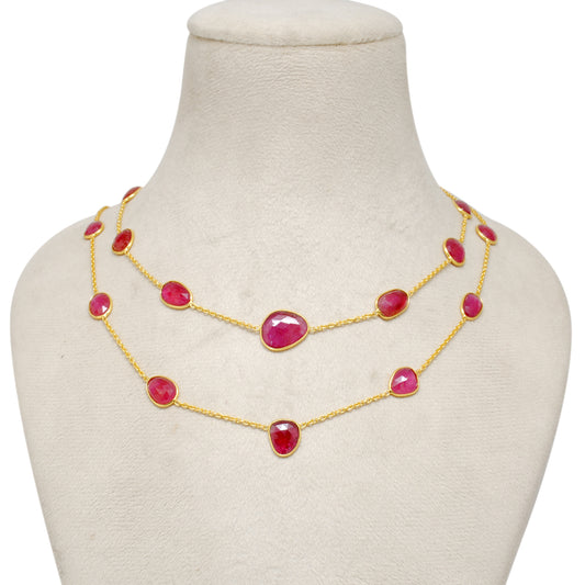 925 Sterling Silver Natural Ruby Rose Cut Layered Necklace - Kanika Creations