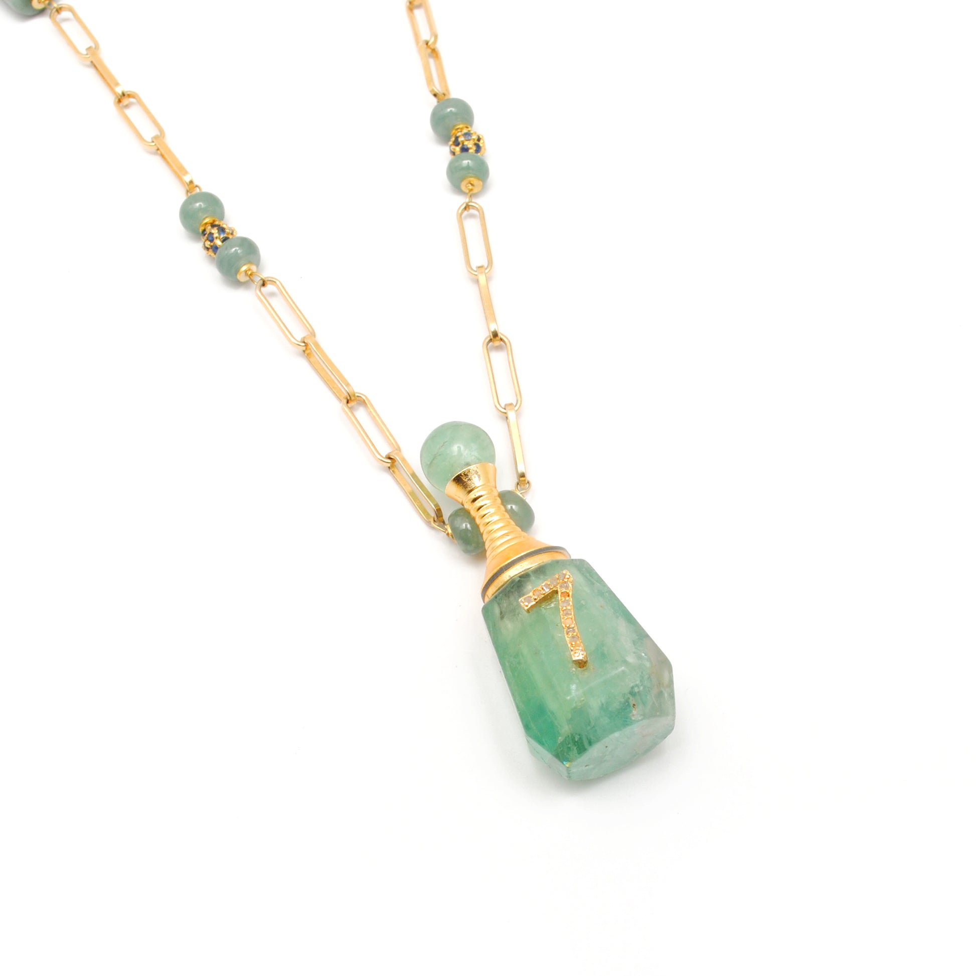 925 Sterling Silver Green Jade & Diamond Fancy Minimalist Necklace - Kanika Creations