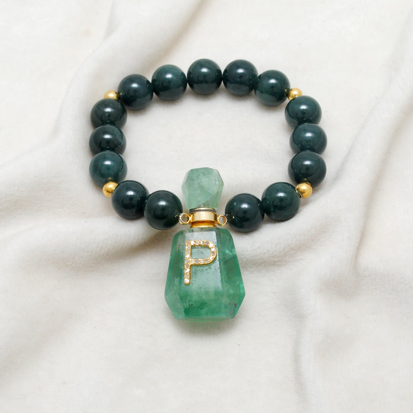 925 Sterling Silver Green Jade & Aventurine Fancy Beaded Bracelet by Kanika Creations, featuring polished gemstone beads in a minimalist yet elegant design.
