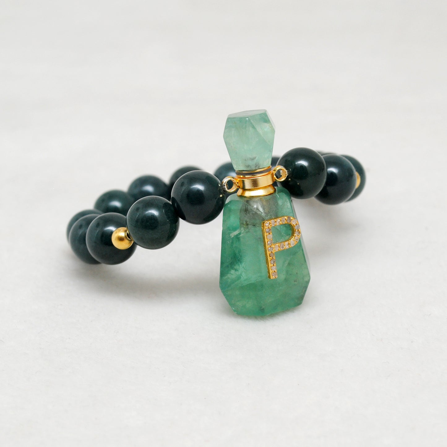 925 Sterling Silver Green Jade & Aventurine Fancy Beaded Bracelet by Kanika Creations, featuring polished gemstone beads in a minimalist yet elegant design.