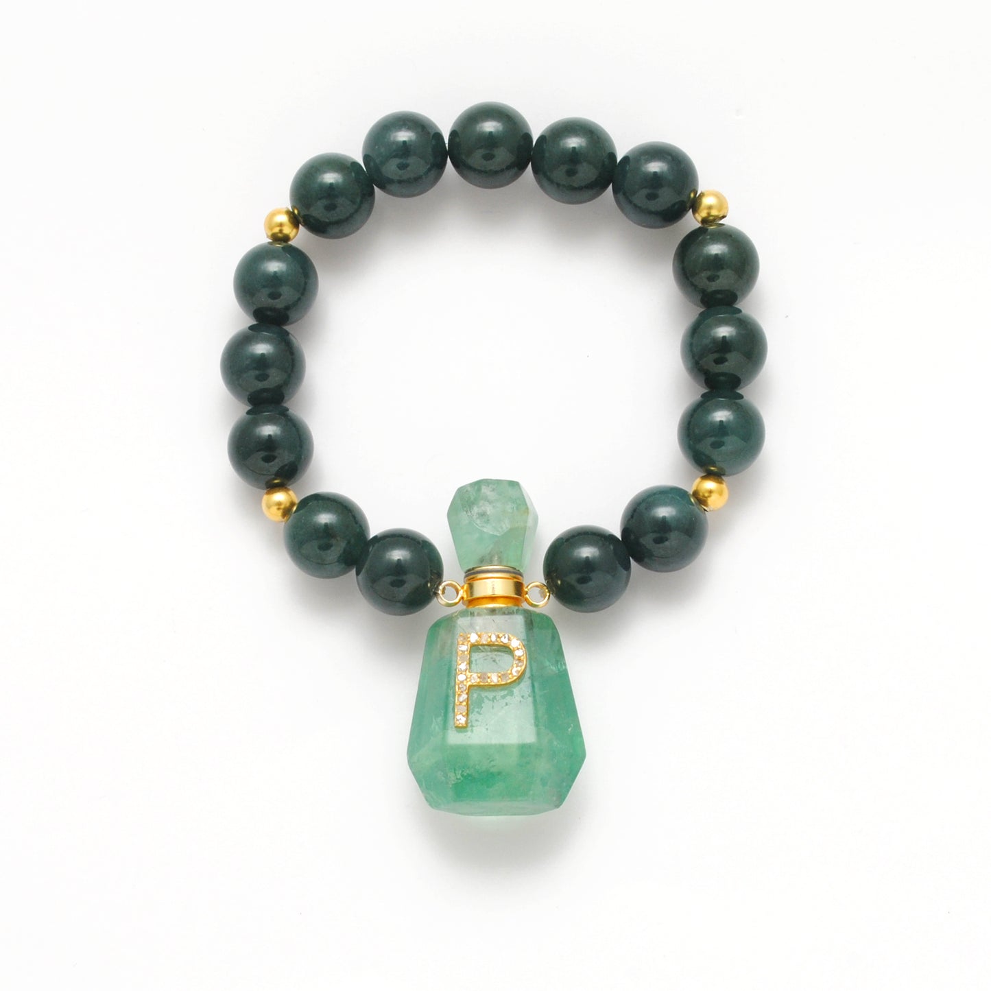 925 Sterling Silver Green Jade & Aventurine Fancy Beaded Bracelet by Kanika Creations, featuring polished gemstone beads in a minimalist yet elegant design.