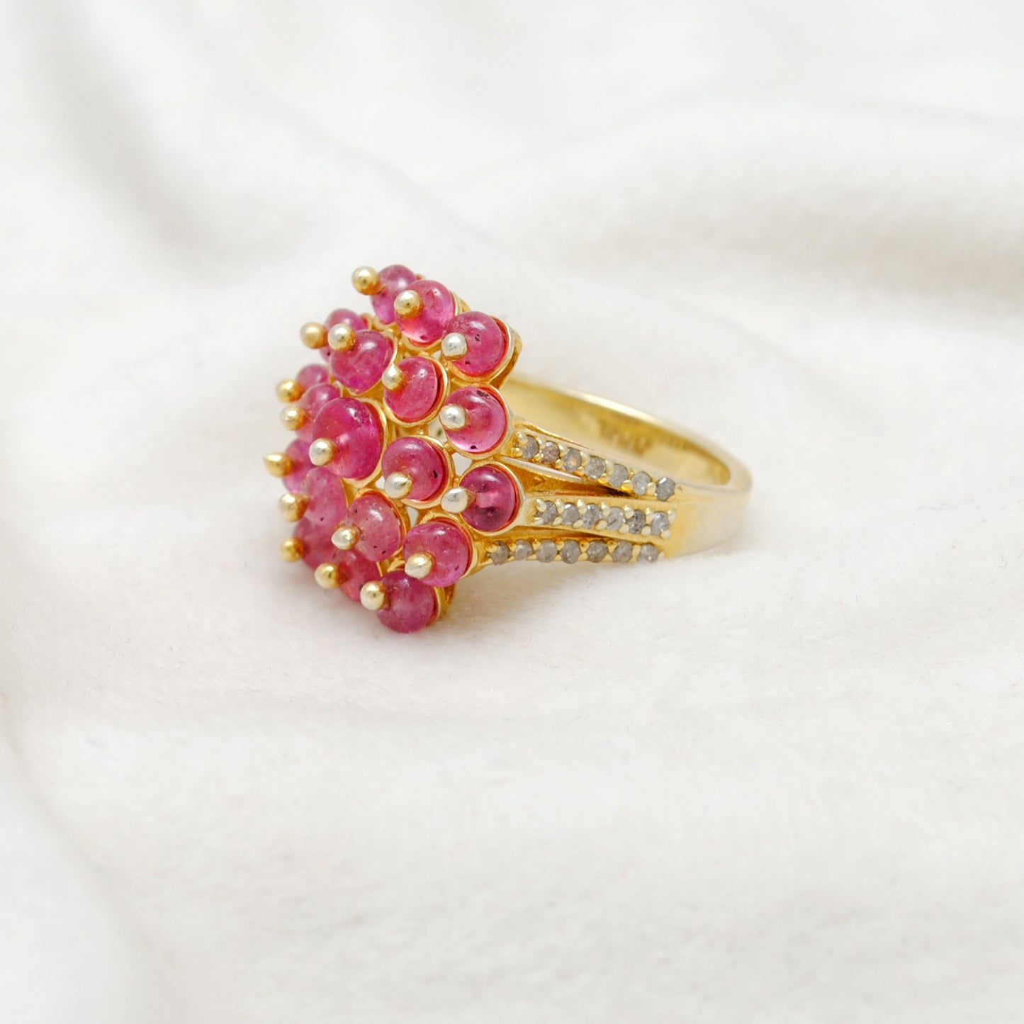 925 Sterling Silver Pink Spinal & Diamond Statement Ring - 7 US - Kanika Creations
