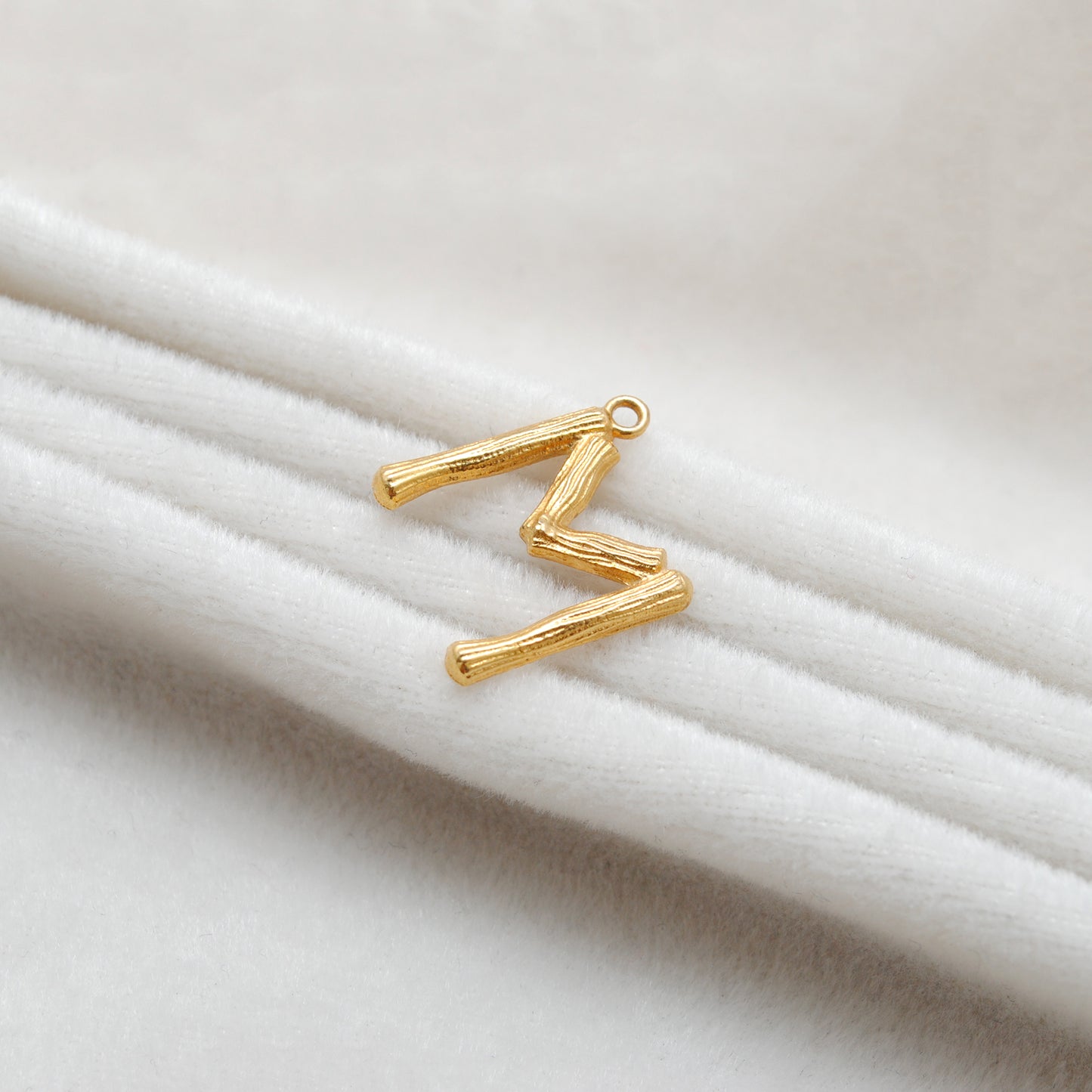 18k Solid Yellow Gold M Initial Letter Charm Pendant