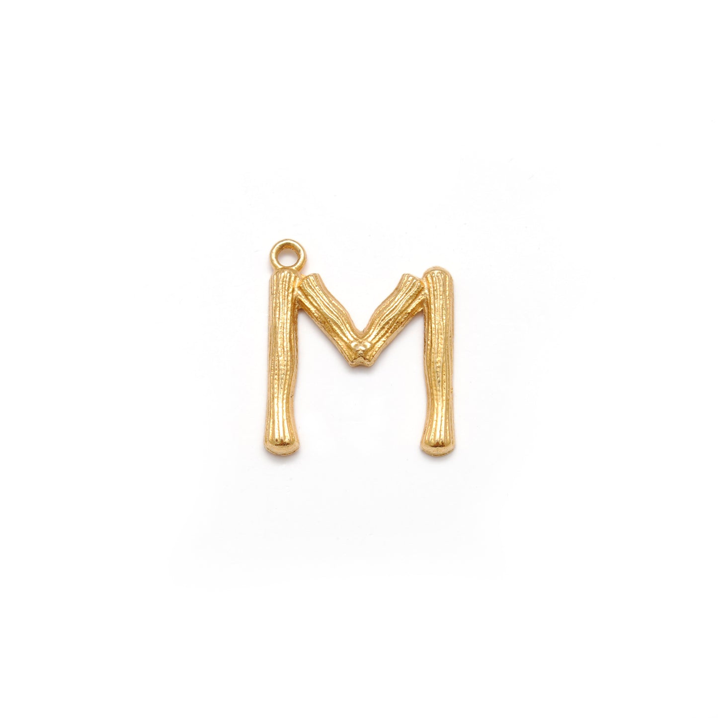 18k Solid Yellow Gold M Initial Letter Charm Pendant