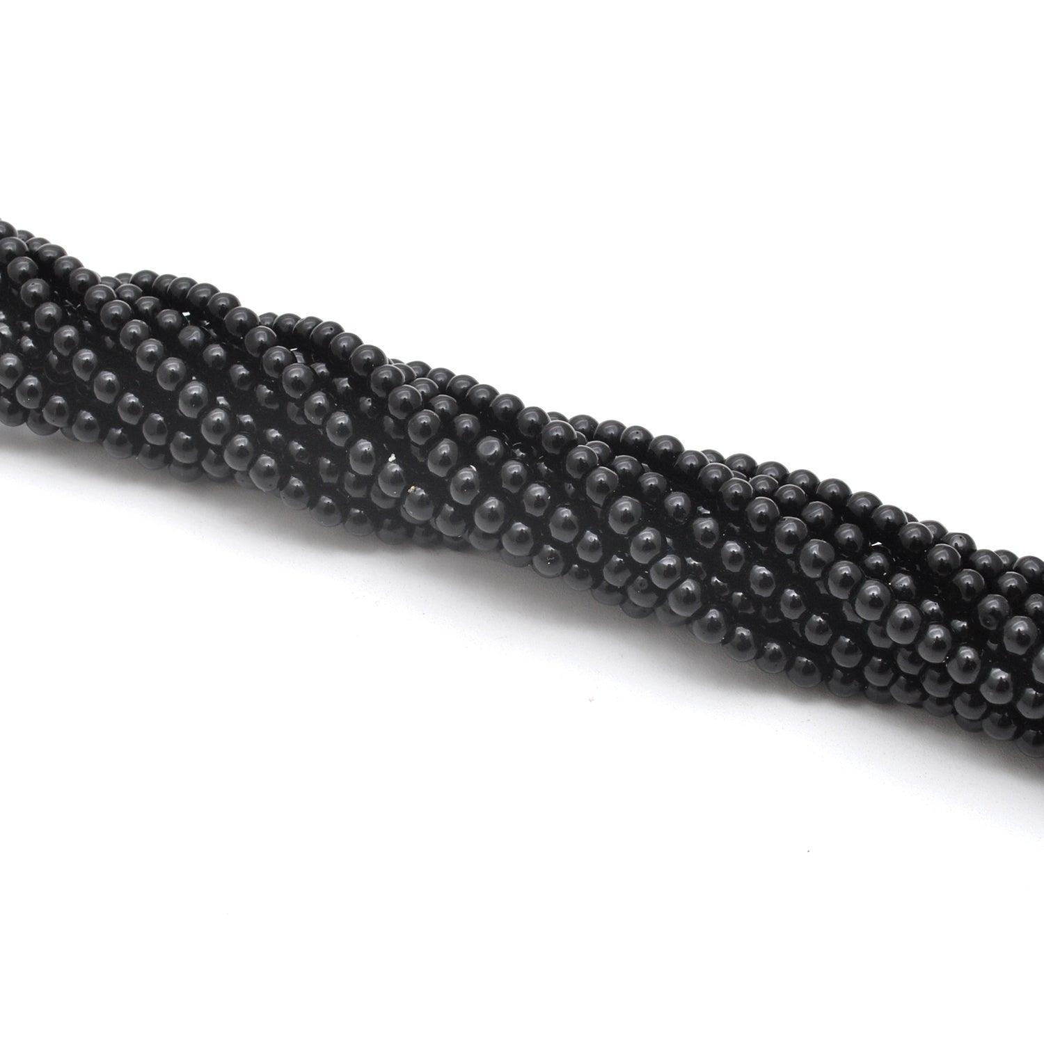 Natural Black Onyx Plain Round Gemstone Beads 12.5" Strand - Kanika Creations