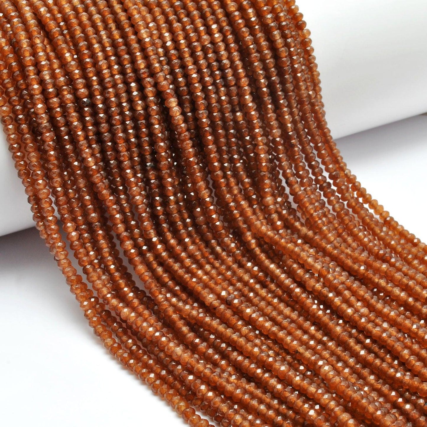 Brown quartz rondelle beads DIY - scattered loose earthy view