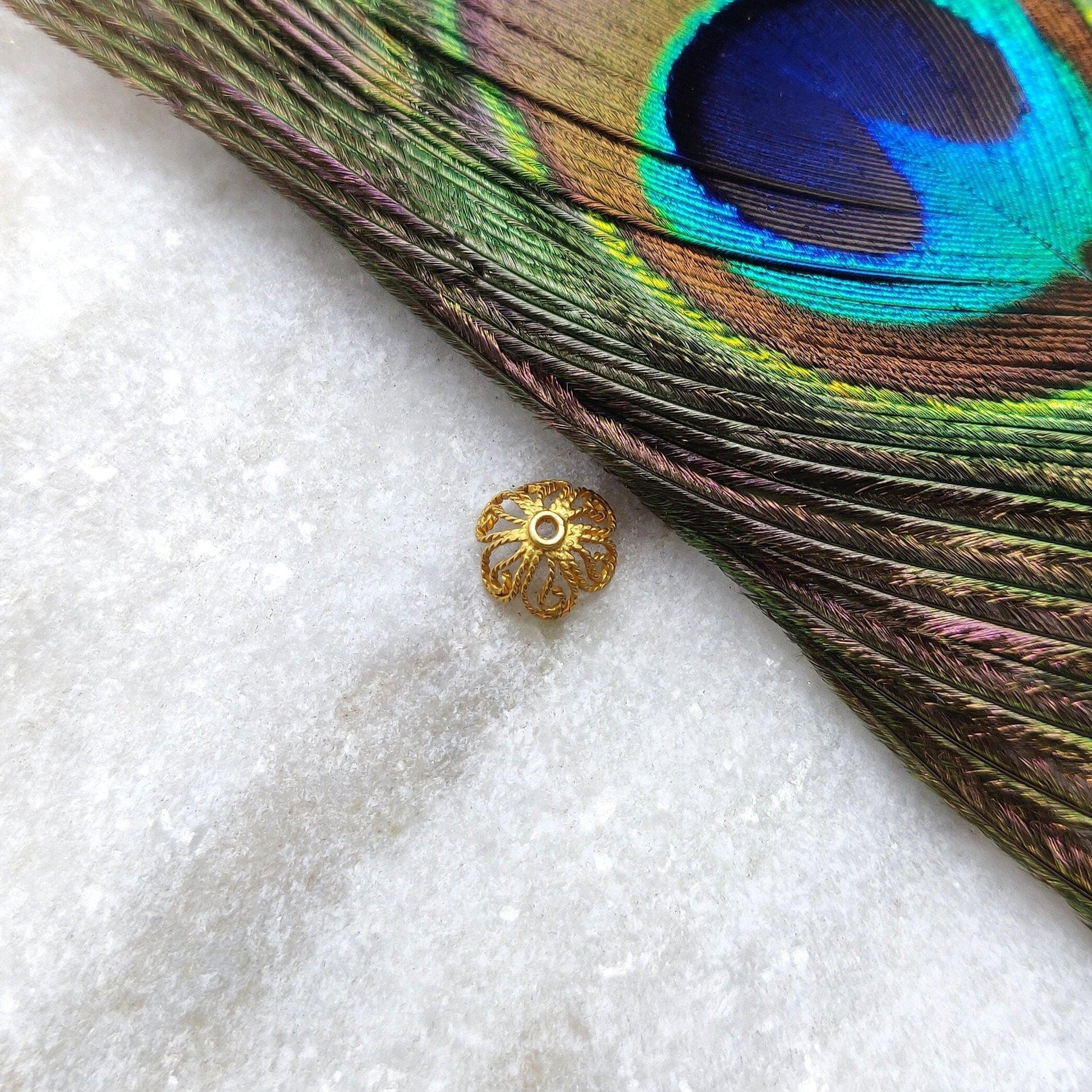 18K Yellow Gold Fancy Twisted End Beads Cap Supplies 8mm - Kanika Creations