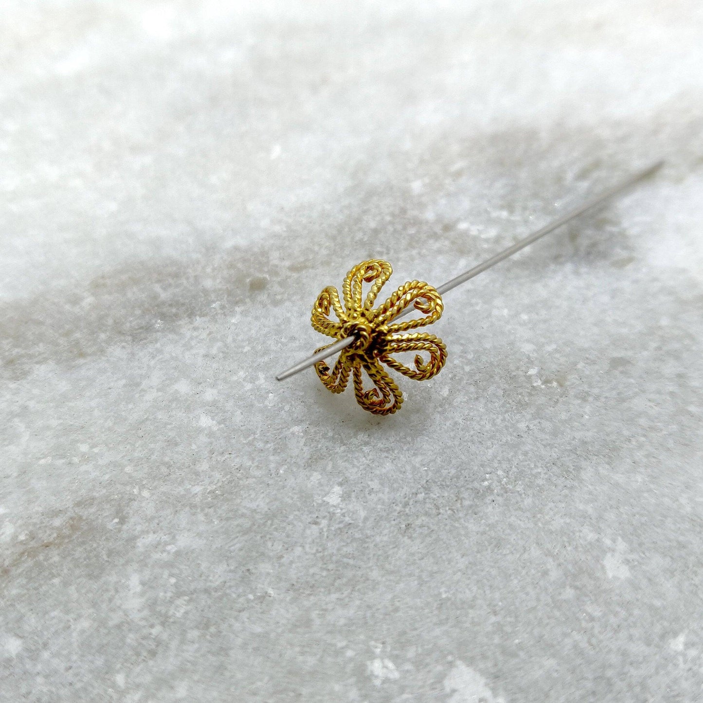 Filigree 18K Yellow Gold bead caps Findings 10mm - Kanika Creations