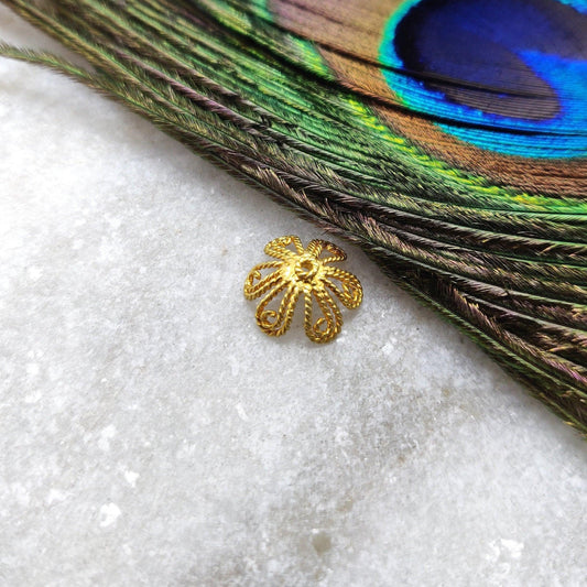 Filigree 18K Yellow Gold bead caps Findings 10mm - Kanika Creations