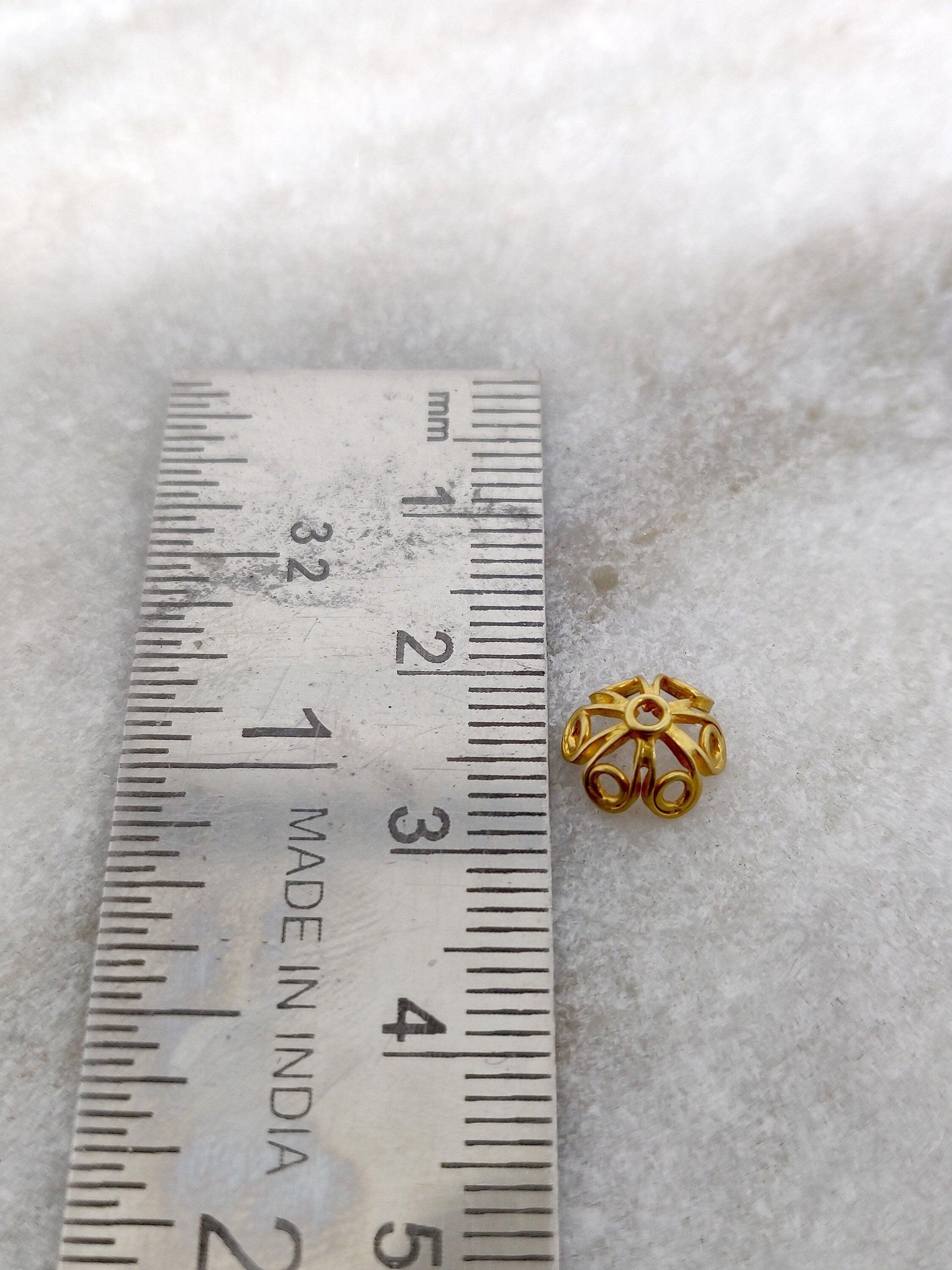 18k Solid Yellow Gold Spacer Beads Caps Jewelry Component 8mm - Kanika Creations