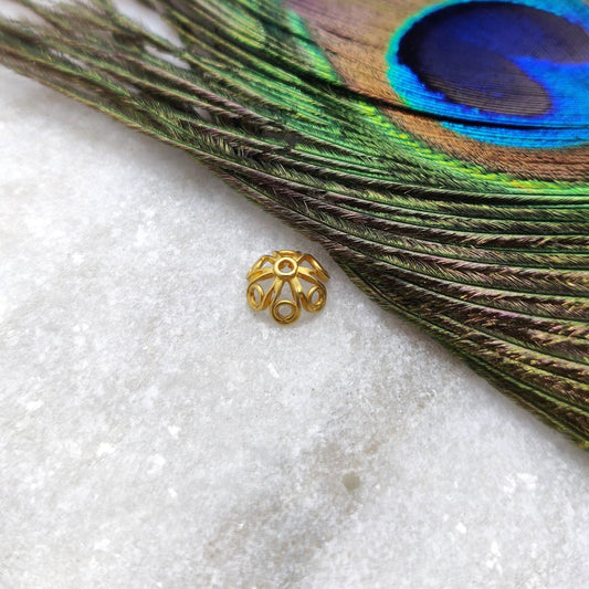 18k Solid Yellow Gold Spacer Beads Caps Jewelry Component 8mm - Kanika Creations