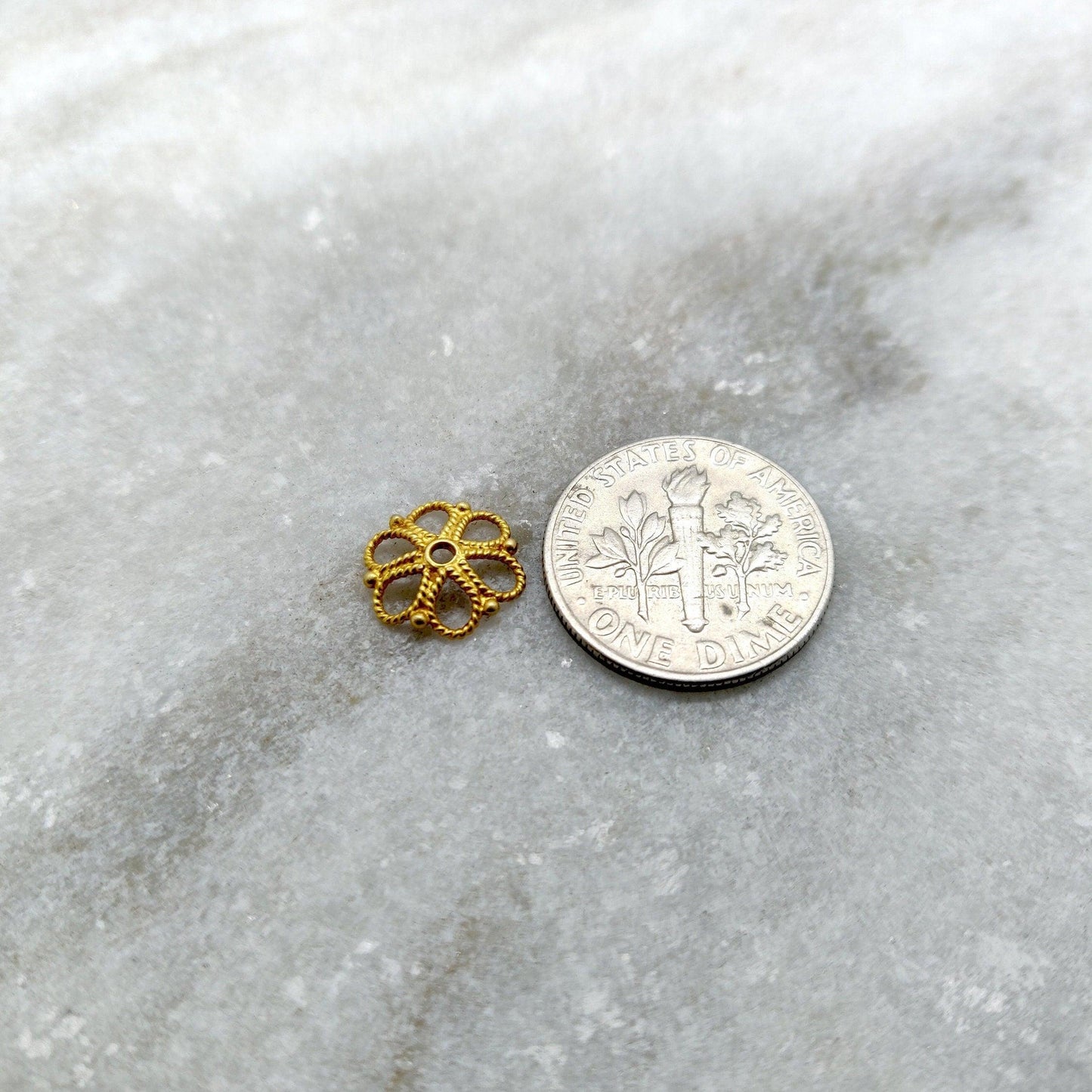 18K Solid Yellow Gold Fancy Cap Beads findings 10mm - Kanika Creations
