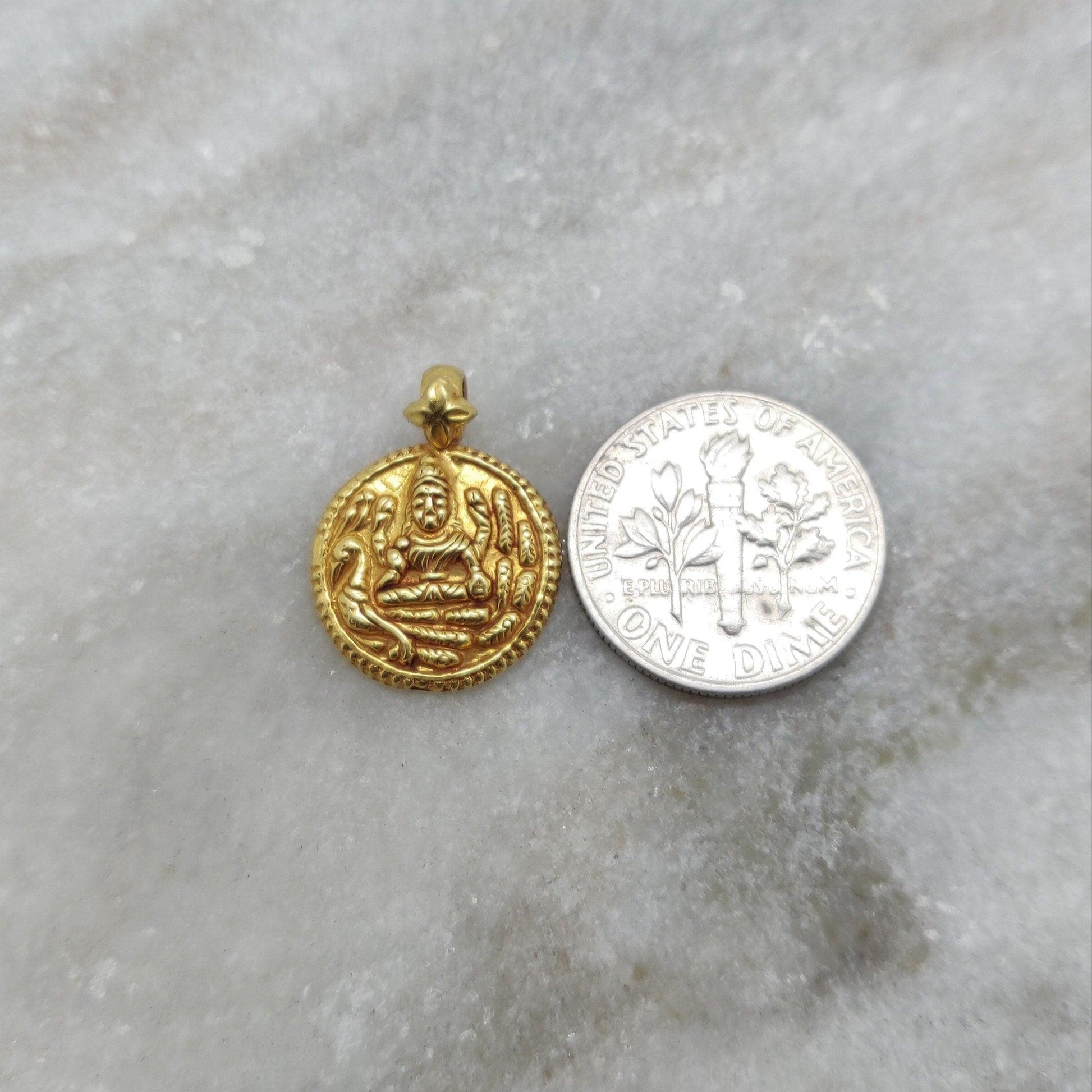 Divine Grace 18K Gold Charm Pendant of Indian Goddess - Kanika Creations