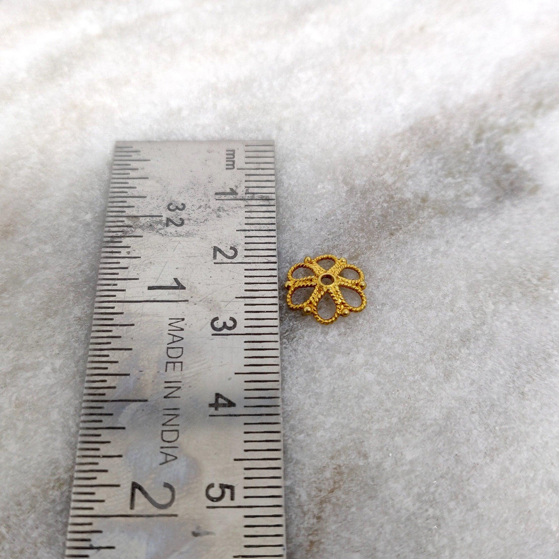 18K Solid Yellow Gold Fancy Cap Beads findings 10mm - Kanika Creations