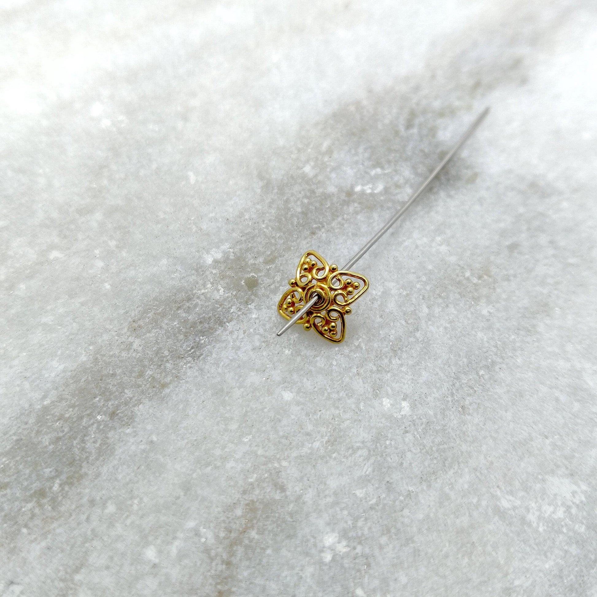 18k Yellow Gold Filigree Star Spacer Beads Caps 10mm - Kanika Creations
