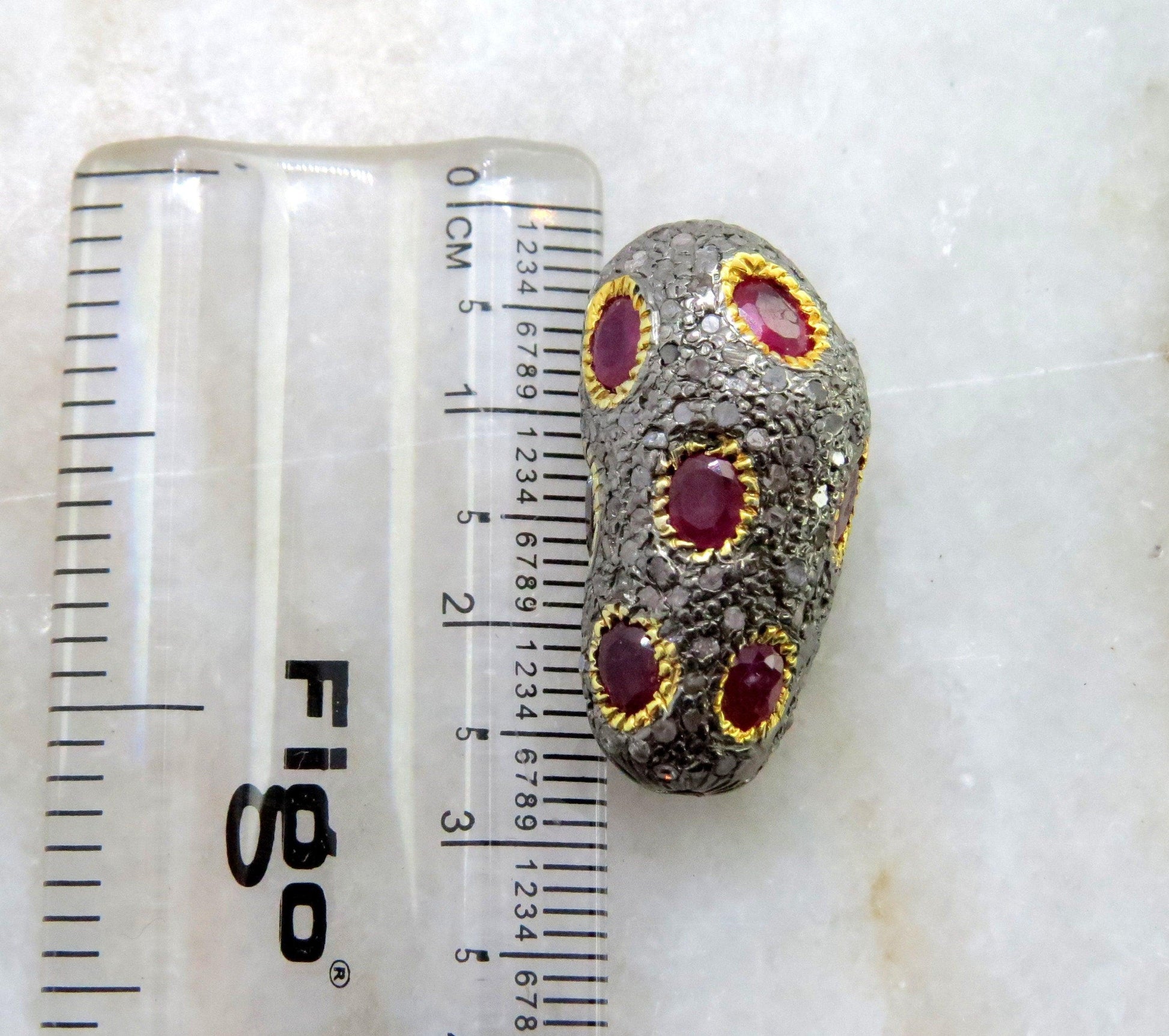 925 Sterling Silver Pave Diamond & Ruby Beads - Kanika Creations