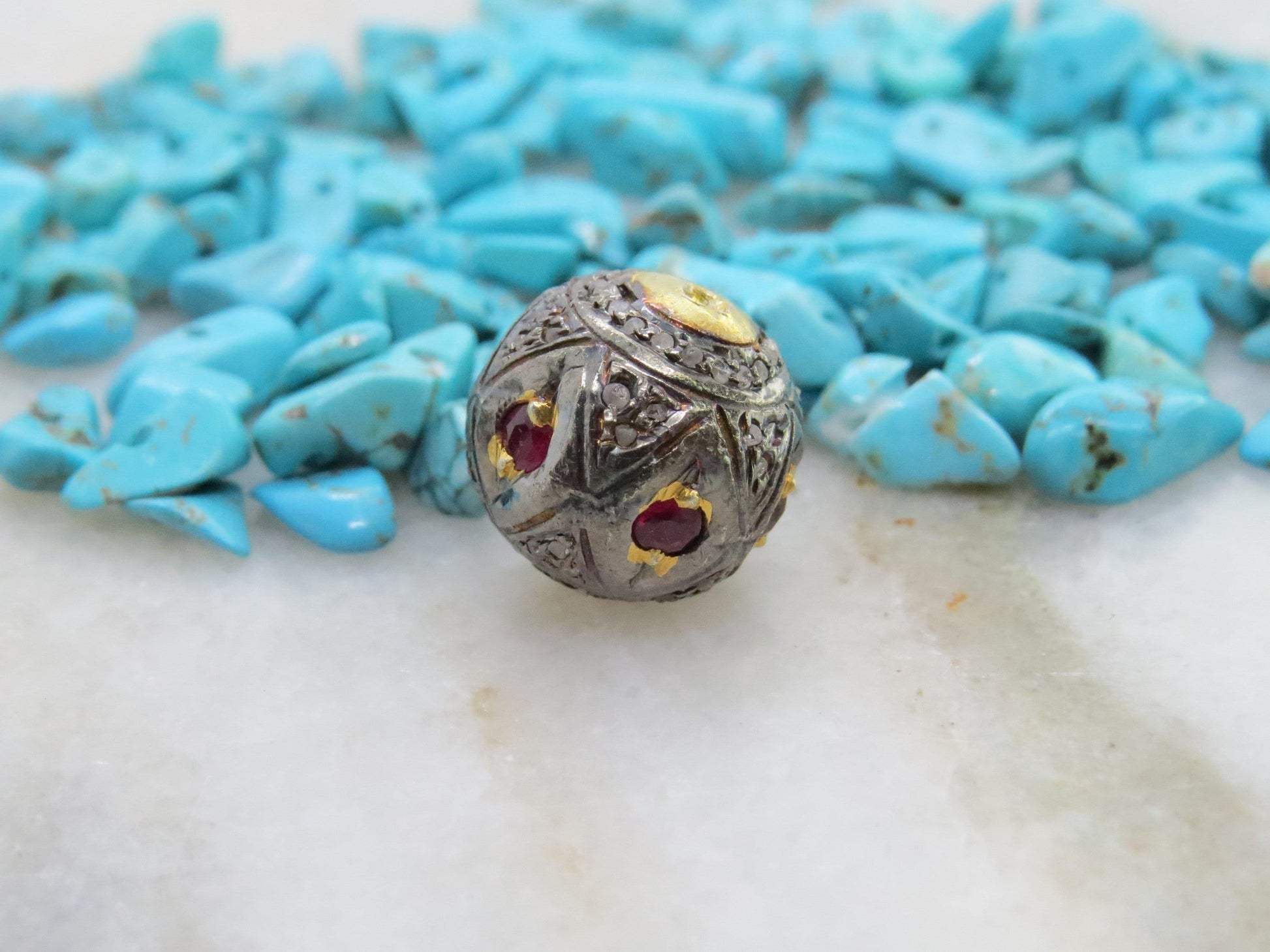 925 Sterling Silver Pave Diamond & Multi-Gemstone Spacer Beads - Kanika Creations