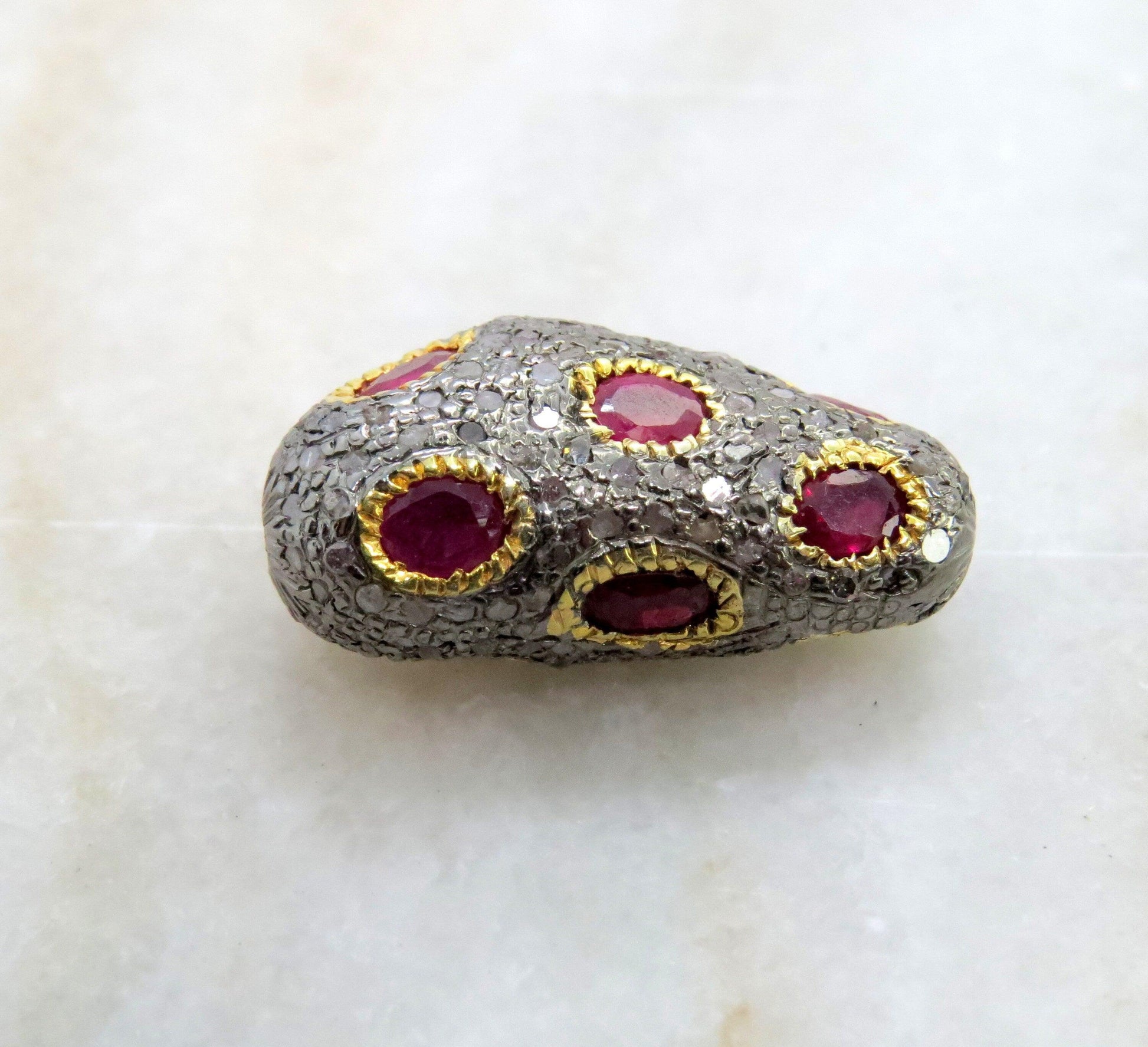 925 Sterling Silver Pave Diamond & Ruby Beads - Kanika Creations