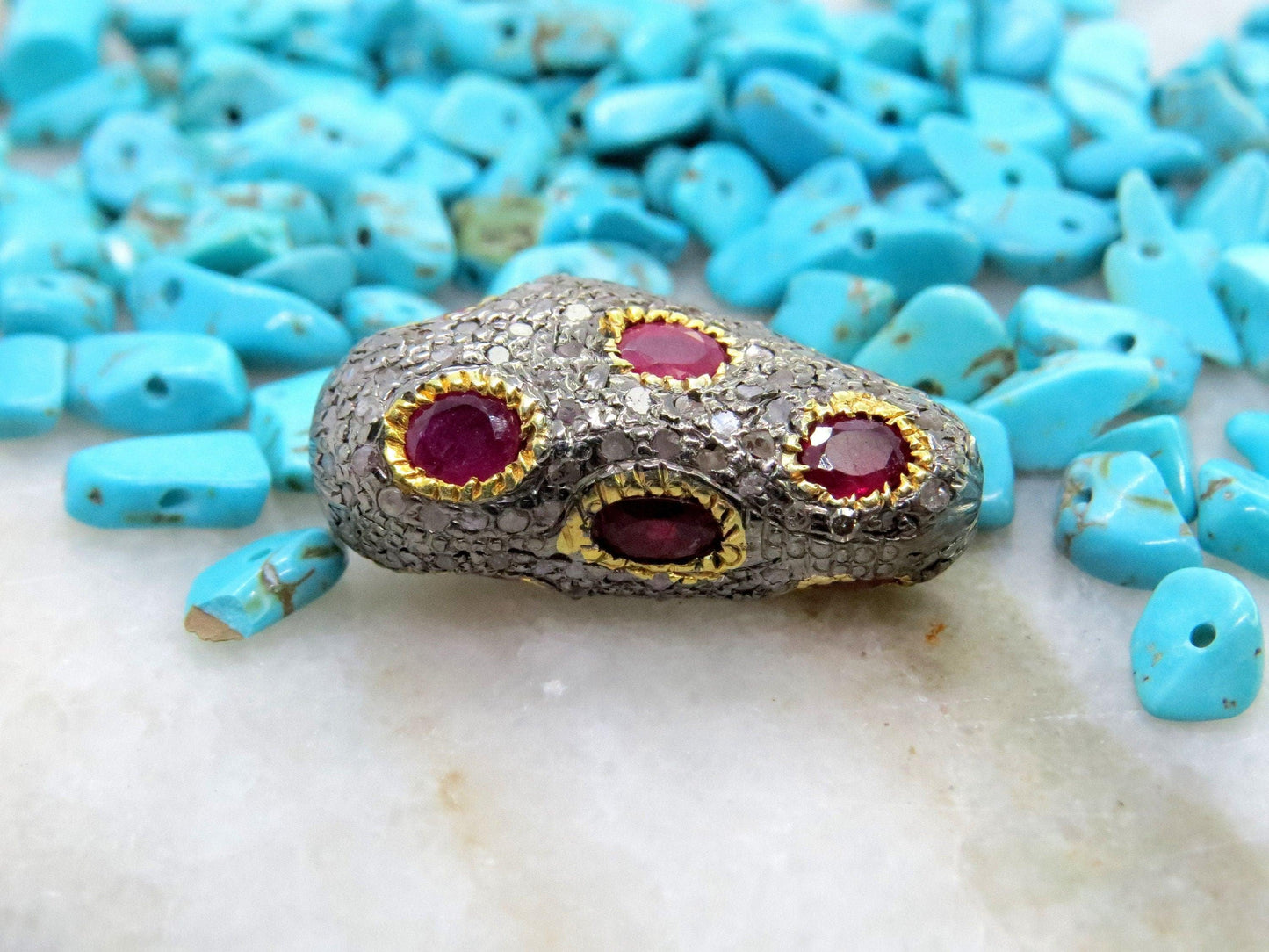 925 Sterling Silver Pave Diamond & Ruby Beads - Kanika Creations