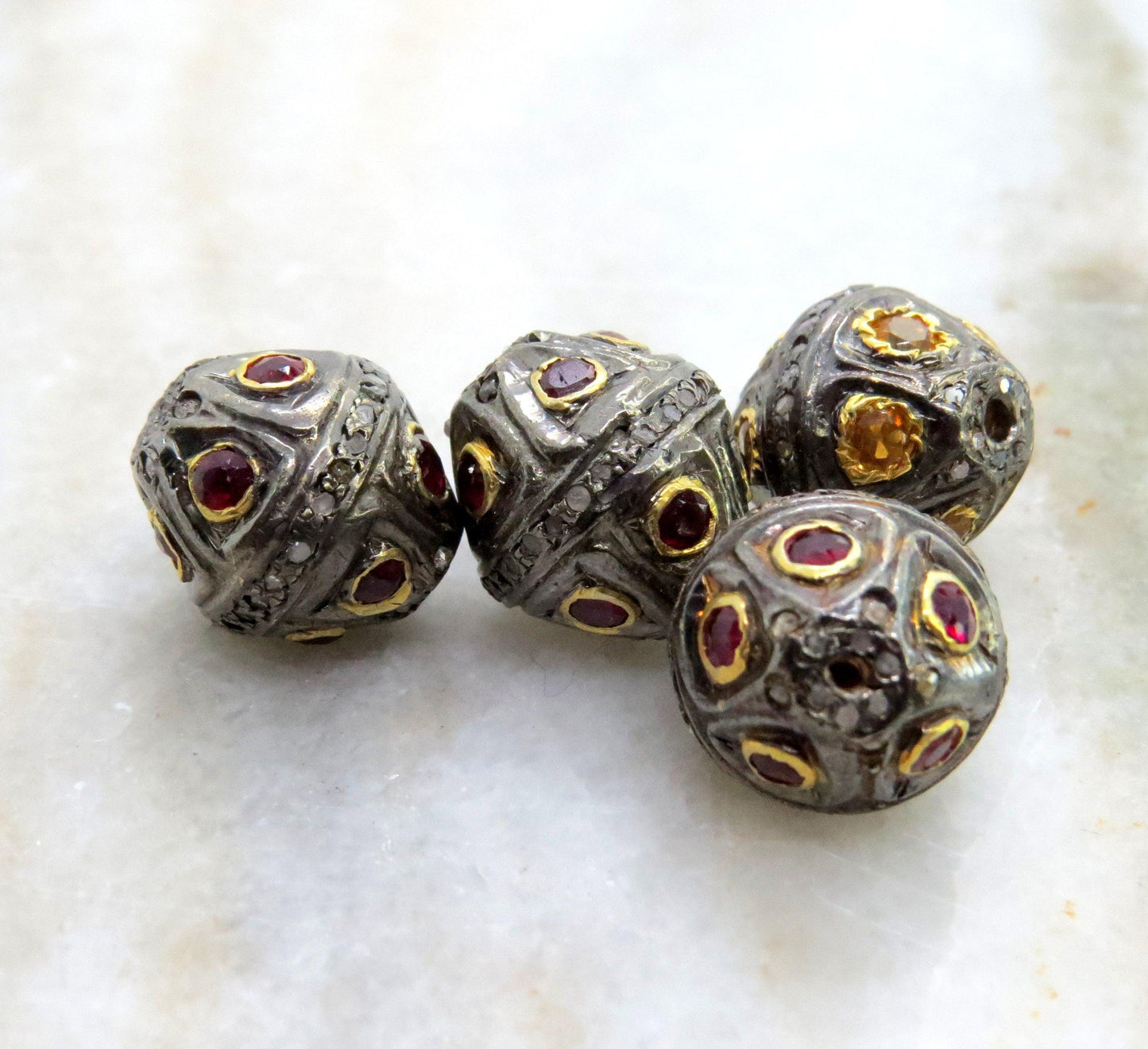 925 Sterling Silver Pave Diamond with Ruby and Citrine Spacer Beads - Kanika Creations