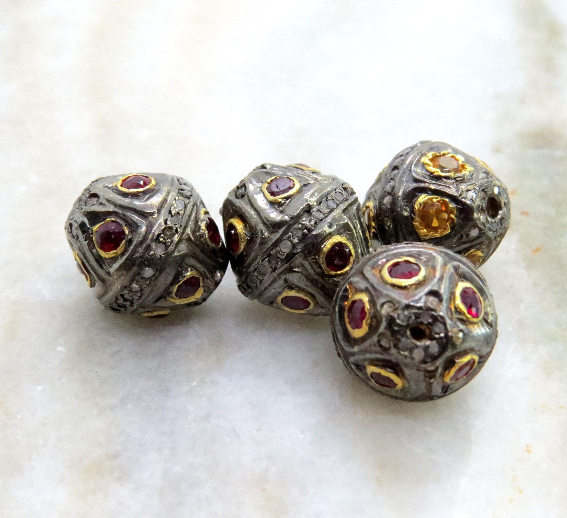 925 Sterling Silver Pave Diamond with Ruby & Citrine Spacer Beads - Kanika Creations