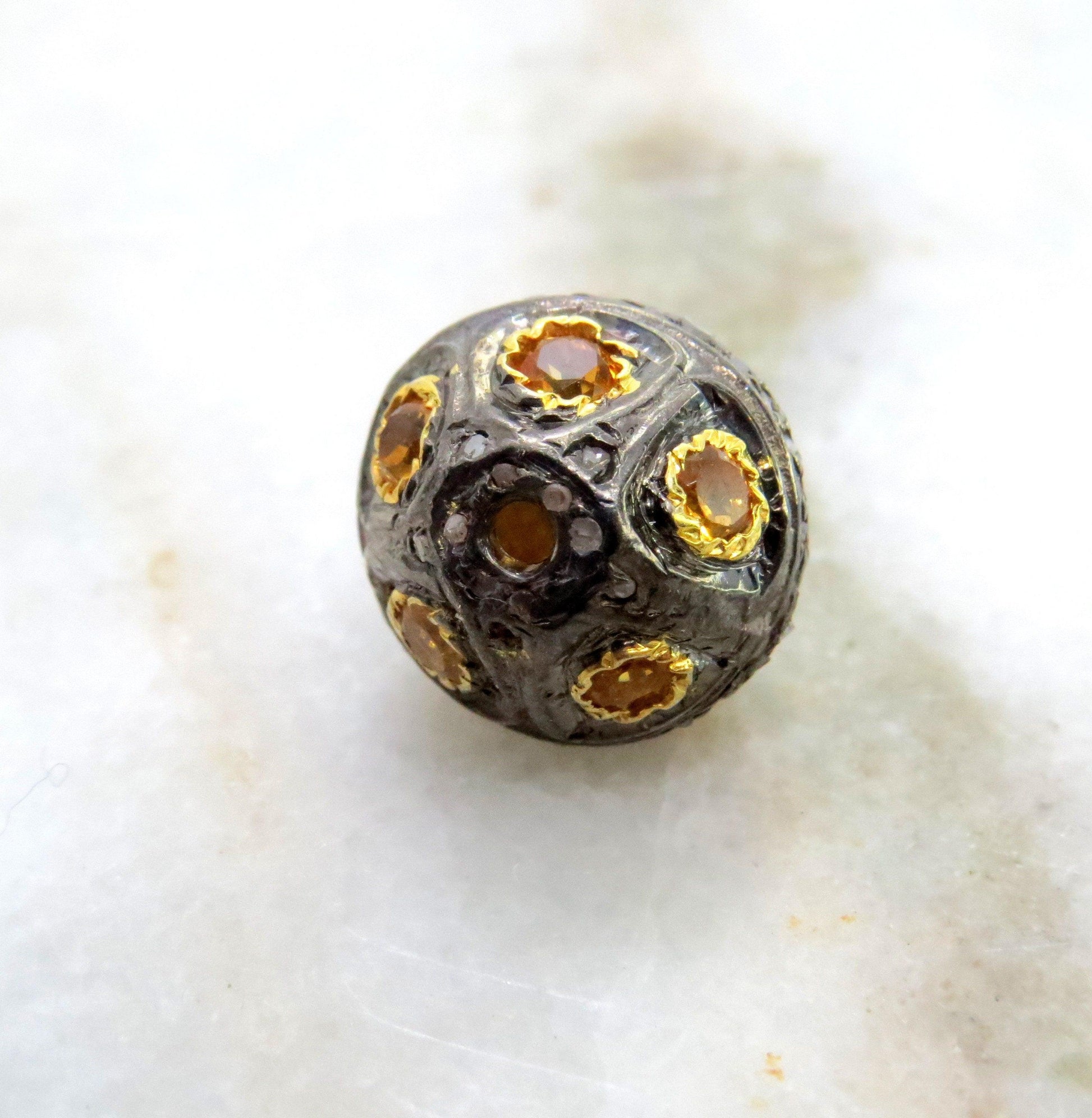 925 Sterling Silver Pave Diamond with Ruby & Citrine Spacer Beads - Kanika Creations