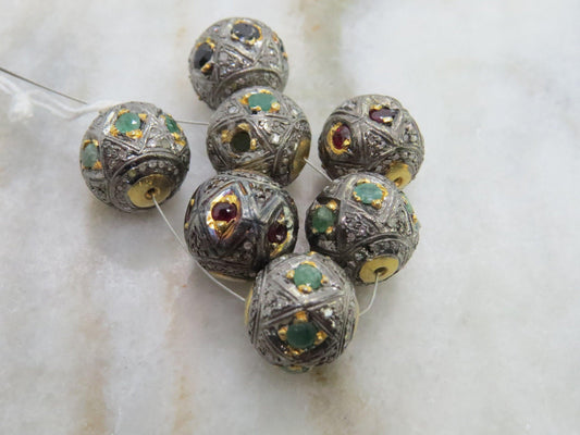 925 Sterling Silver Pave Diamond & Multi-Gemstone Spacer Beads - Kanika Creations