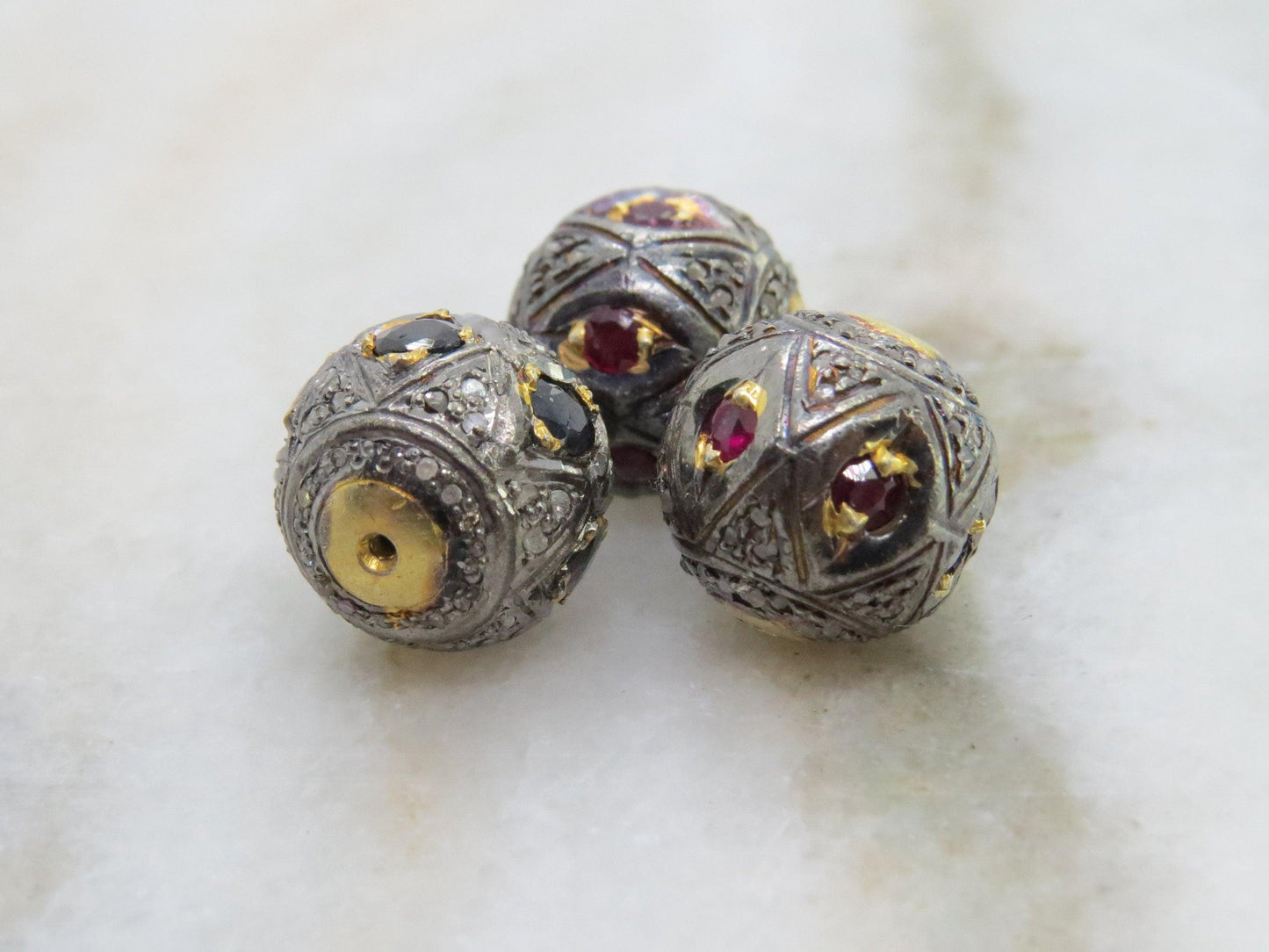925 Sterling Silver Pave Diamond & Multi-Gemstone Spacer Beads - Kanika Creations
