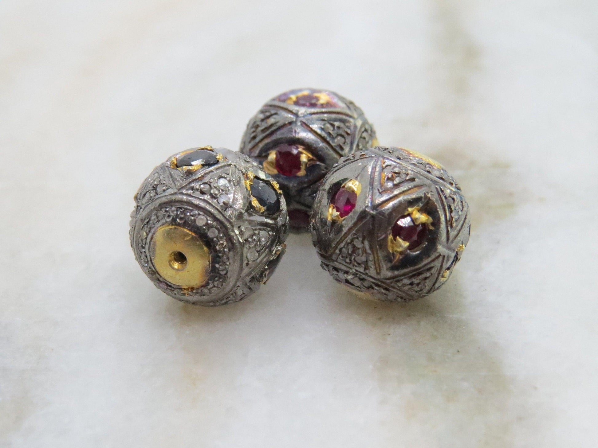 925 Sterling Silver Pave Diamond & Multi-Gemstone Spacer Beads - Kanika Creations
