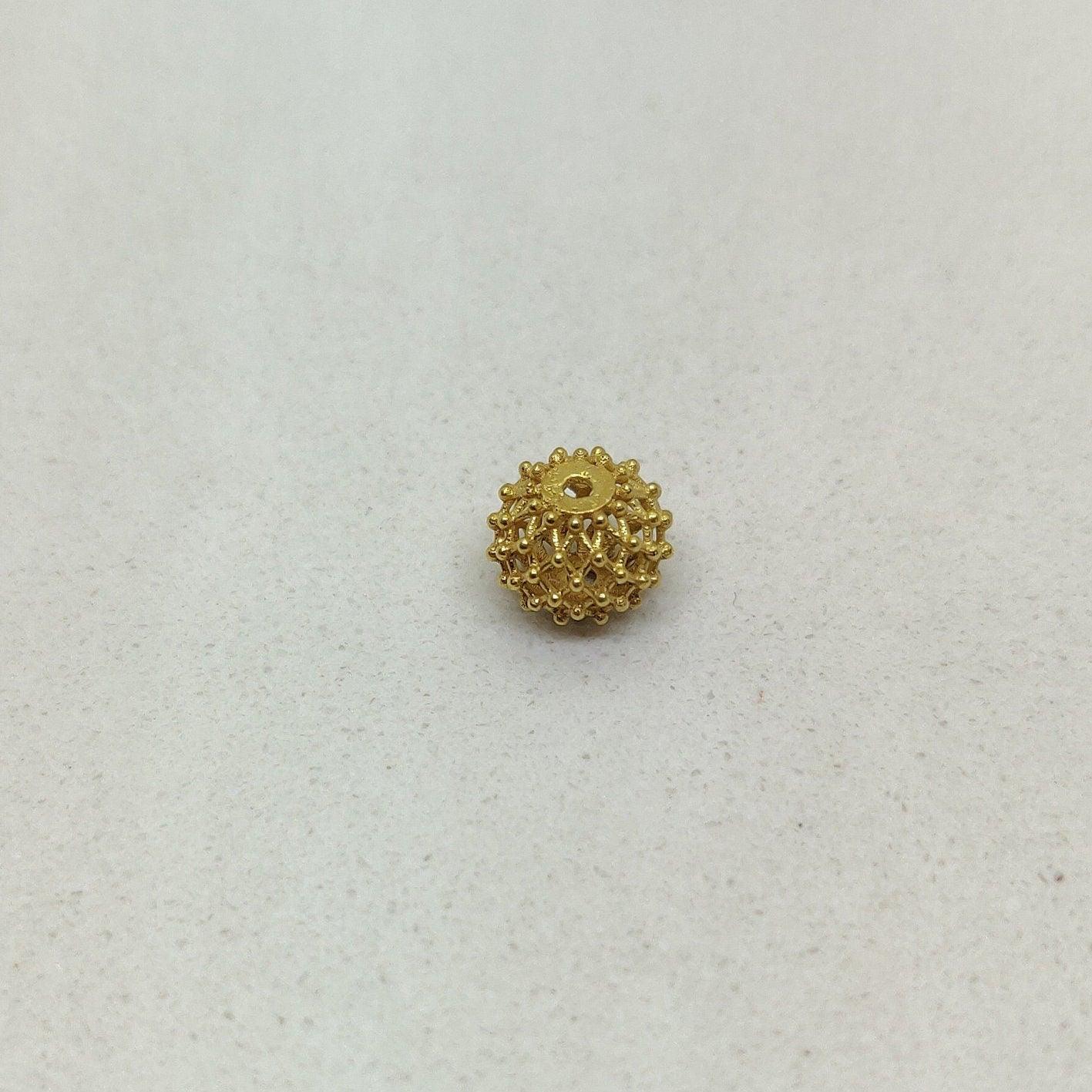 18 Solid Yellow Gold Carved Round Spacer Beads 6x8mm - Kanika Creations