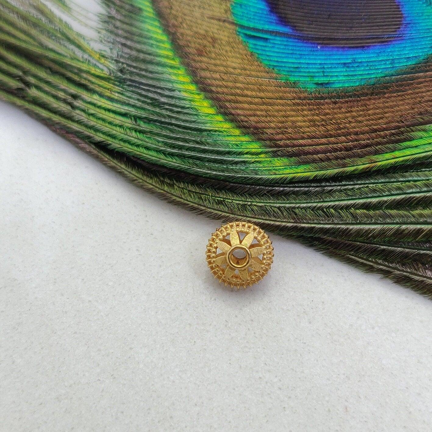 18k Solid Yellow Gold Wheel Beads 7x8mm - Kanika Creations