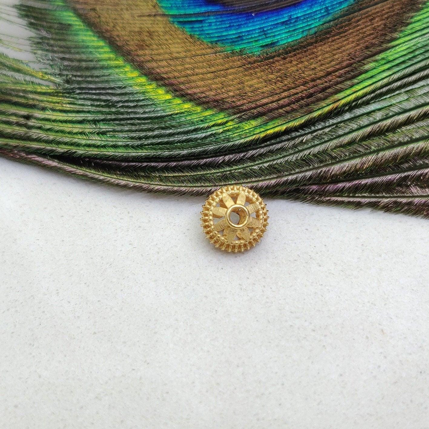 18k Solid Yellow Gold Wheel Beads 7x8mm - Kanika Creations
