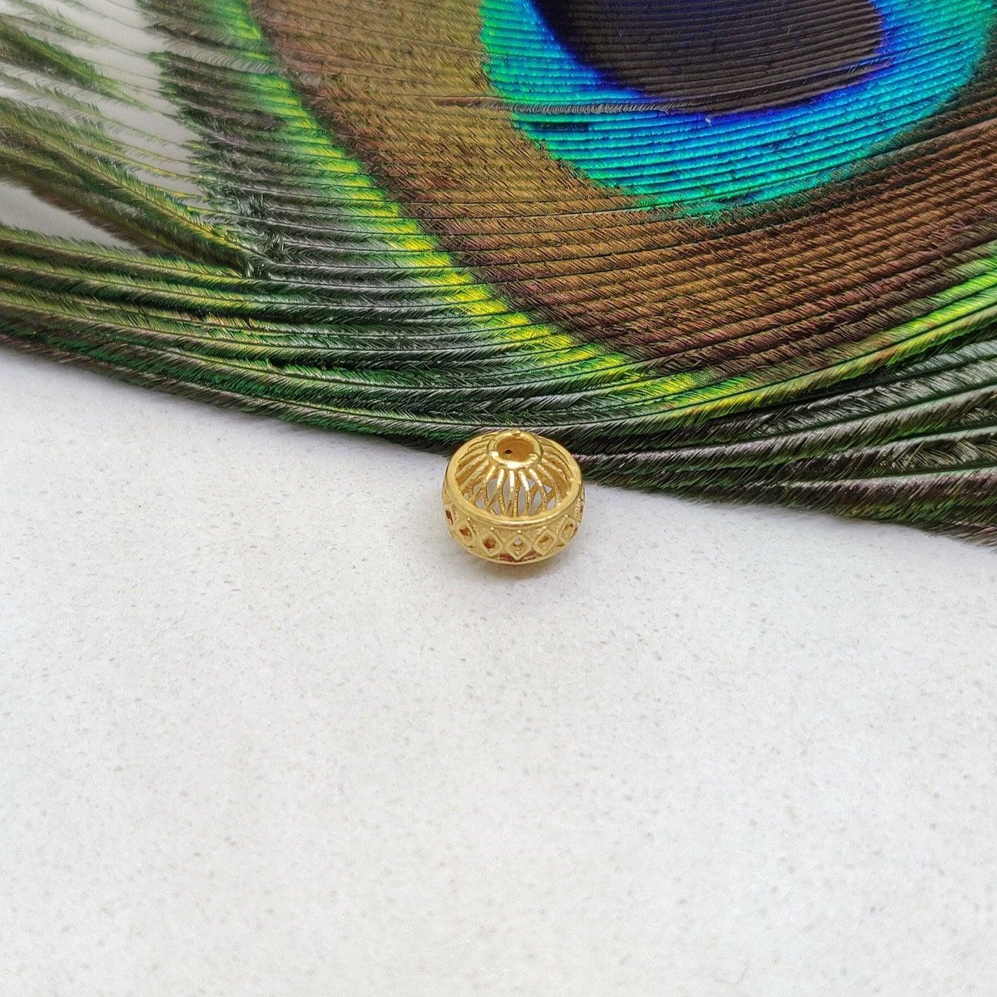 18k Solid Yellow Gold Fancy Spacer Beads Finding 7mm - Kanika Creations