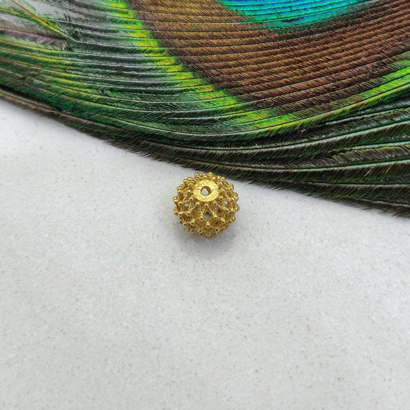 18 Solid Yellow Gold Carved Round Spacer Beads 6x8mm - Kanika Creations