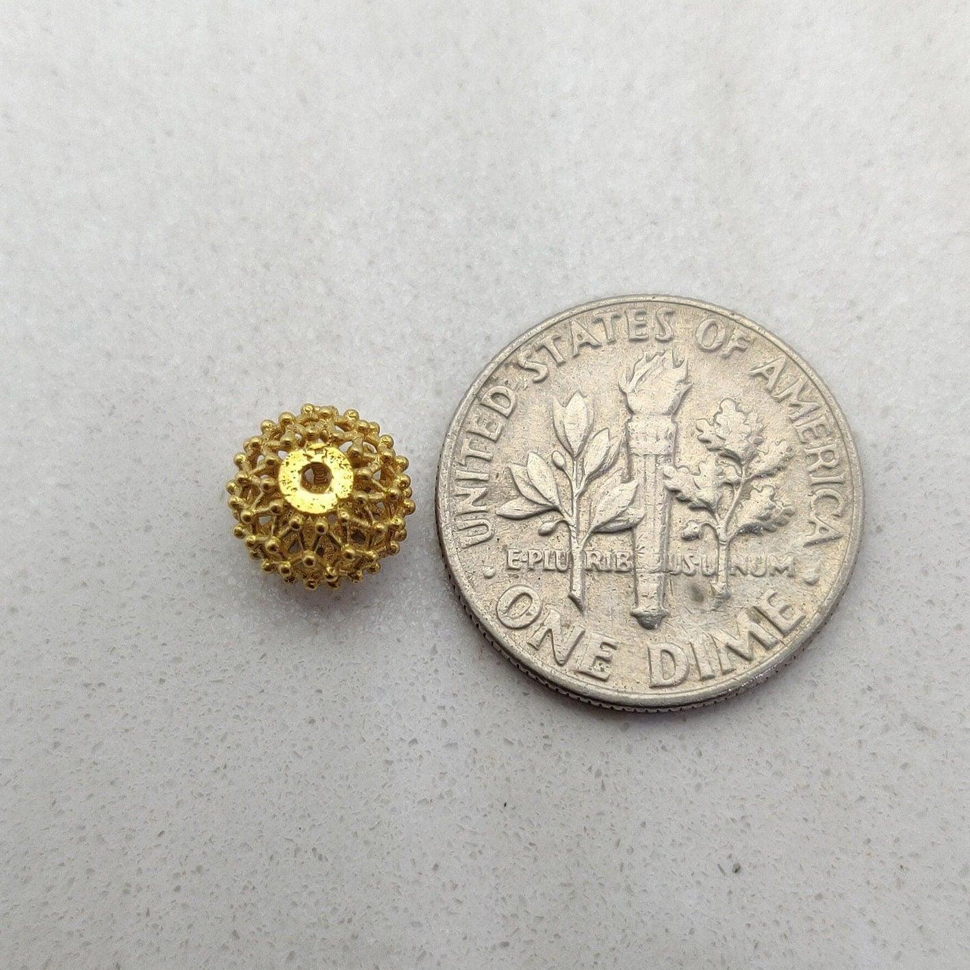18 Solid Yellow Gold Carved Round Spacer Beads 6x8mm - Kanika Creations