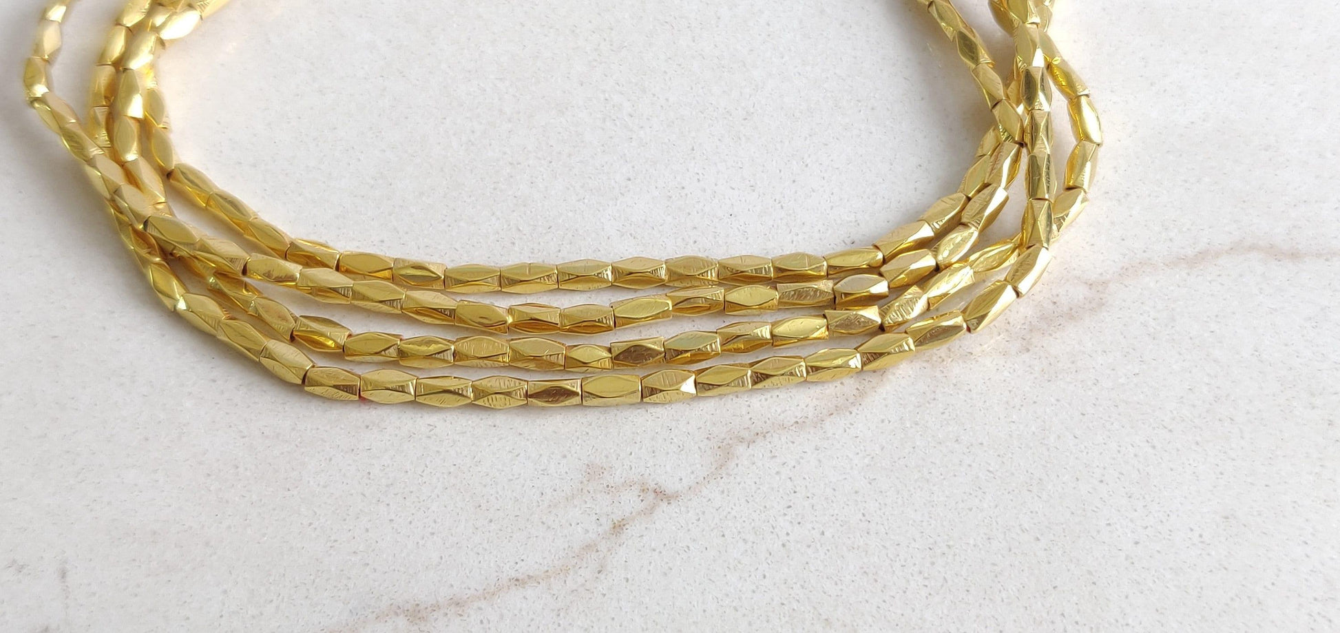 18K Gold Faceted Pipe Beads DIY Jewelry Findings Sold as 2 pcs. - Kanika Creations