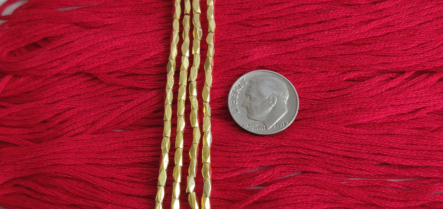 18K Gold Faceted Pipe Beads DIY Jewelry Findings Sold as 2 pcs. - Kanika Creations