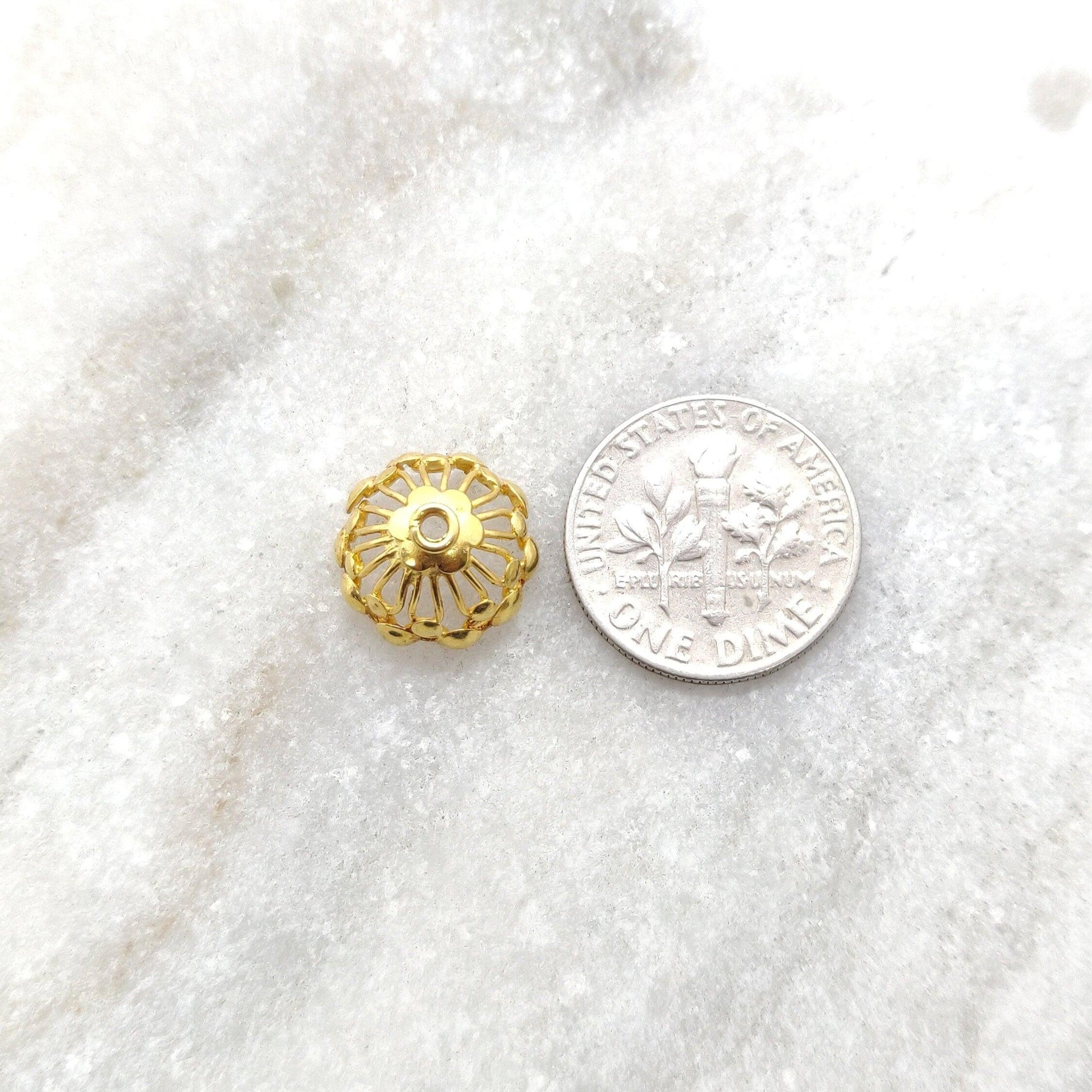 18k Solid Yellow gold Flower Bead Caps 8x12mm - Kanika Creations