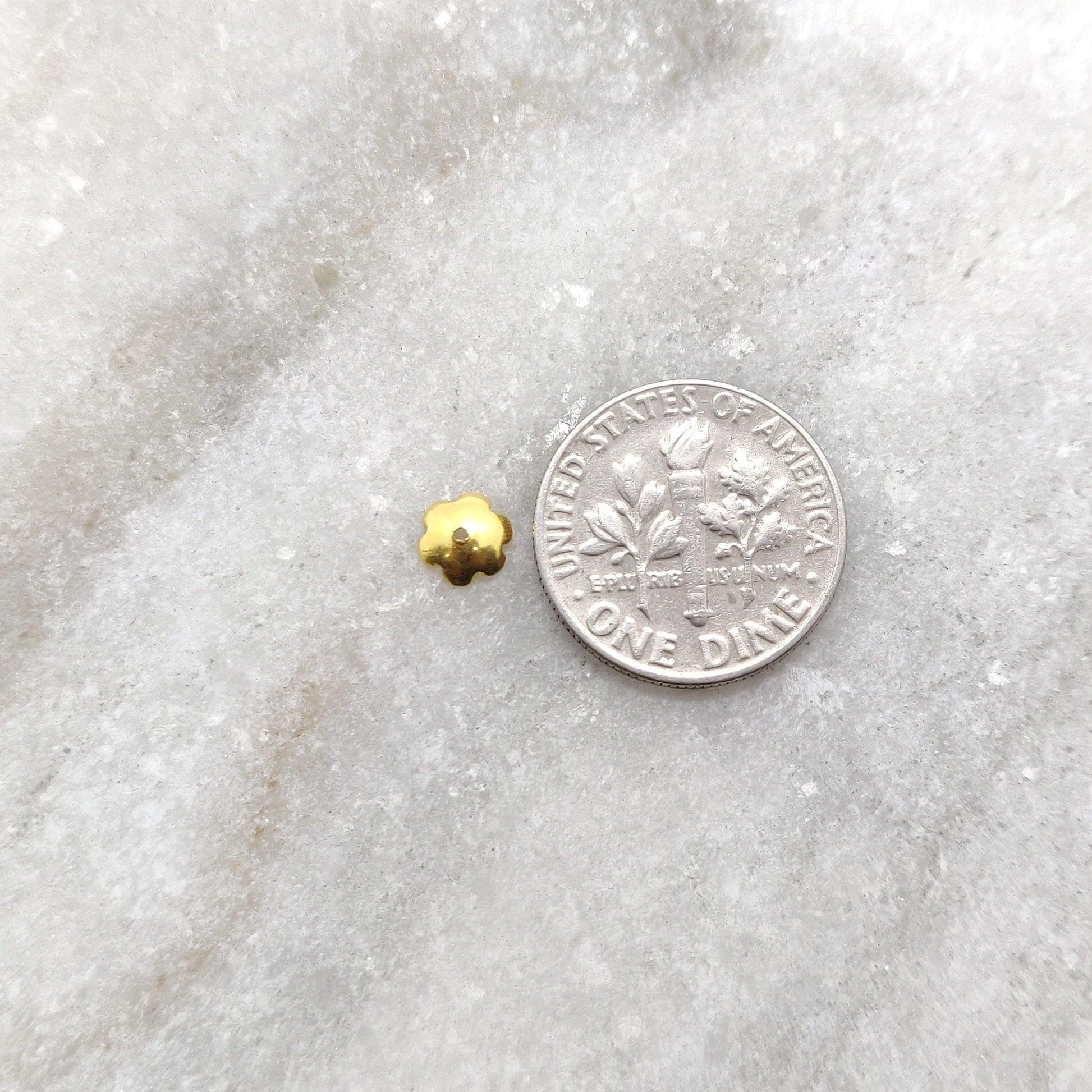 18k Solid Yellow Gold Floral Bead Cap Spacer Finding - Kanika Creations