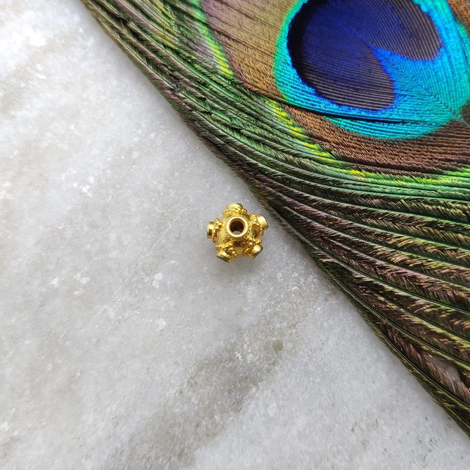 18k Yellow Gold Round Spacer Beads with Emerald - Kanika Creations