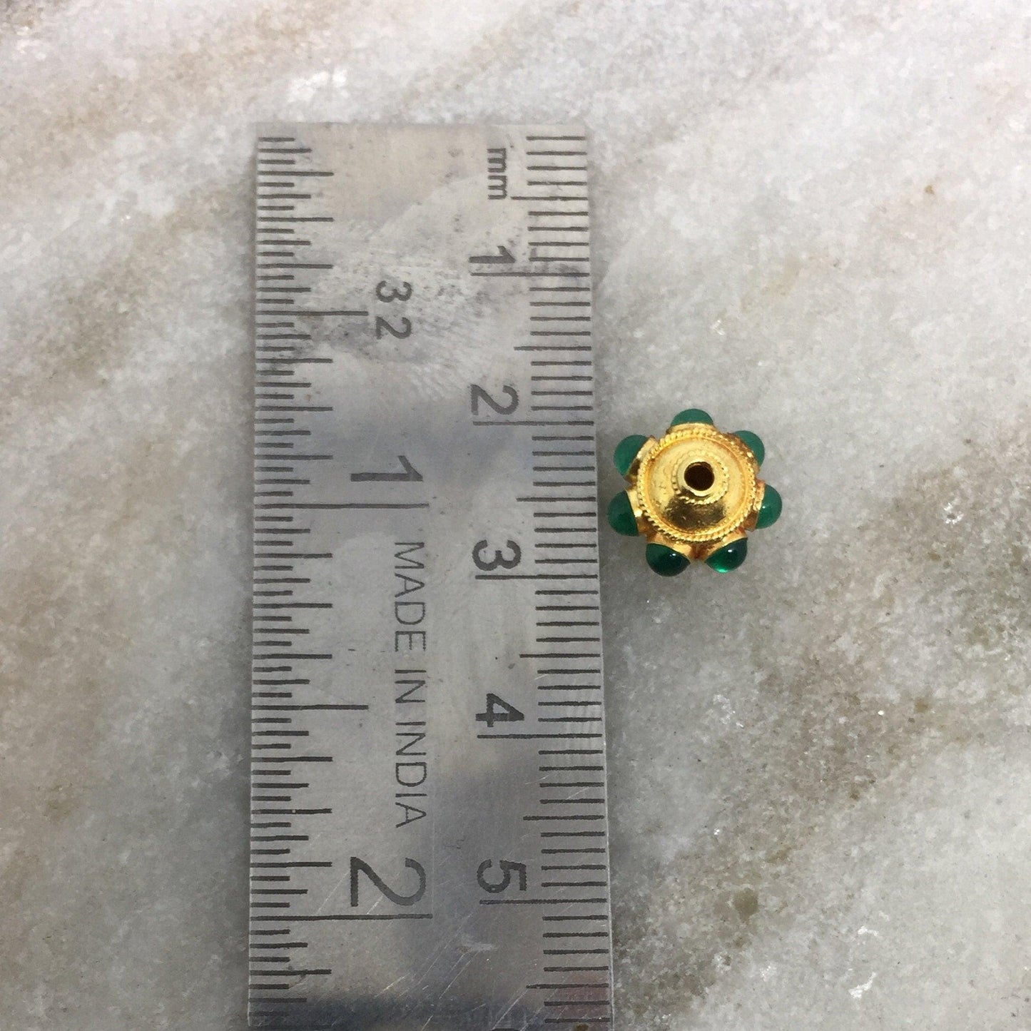 18K Solid Yellow Gold Emerald Flower Spacer Beads - Kanika Creations