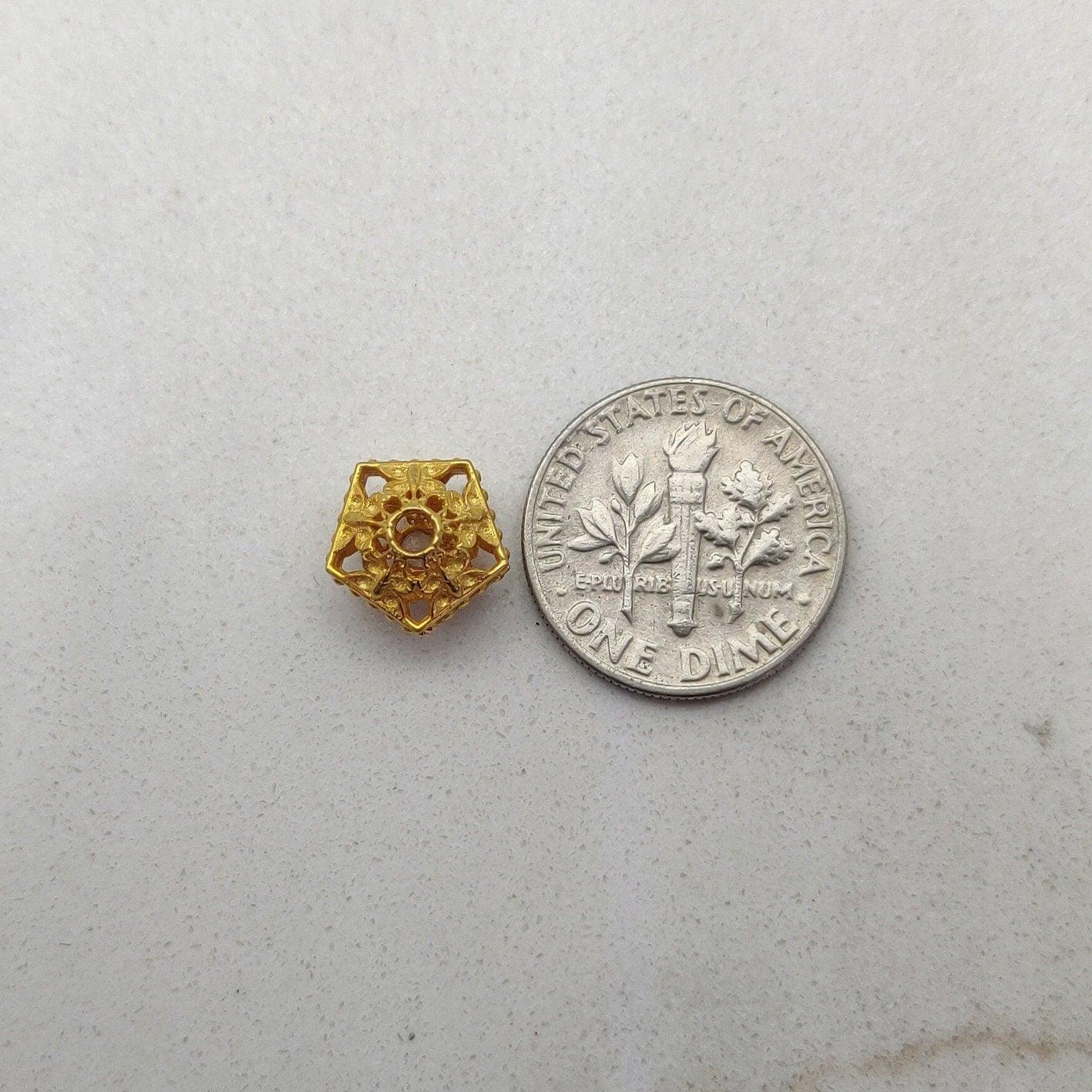 18k Solid Yellow Gold Hexagon Spacer Beads 9x7mm - Kanika Creations