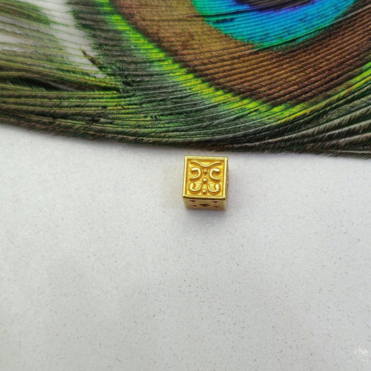 18k Solid Yellow Gold Antique Cube Spacer Beads - Kanika Creations