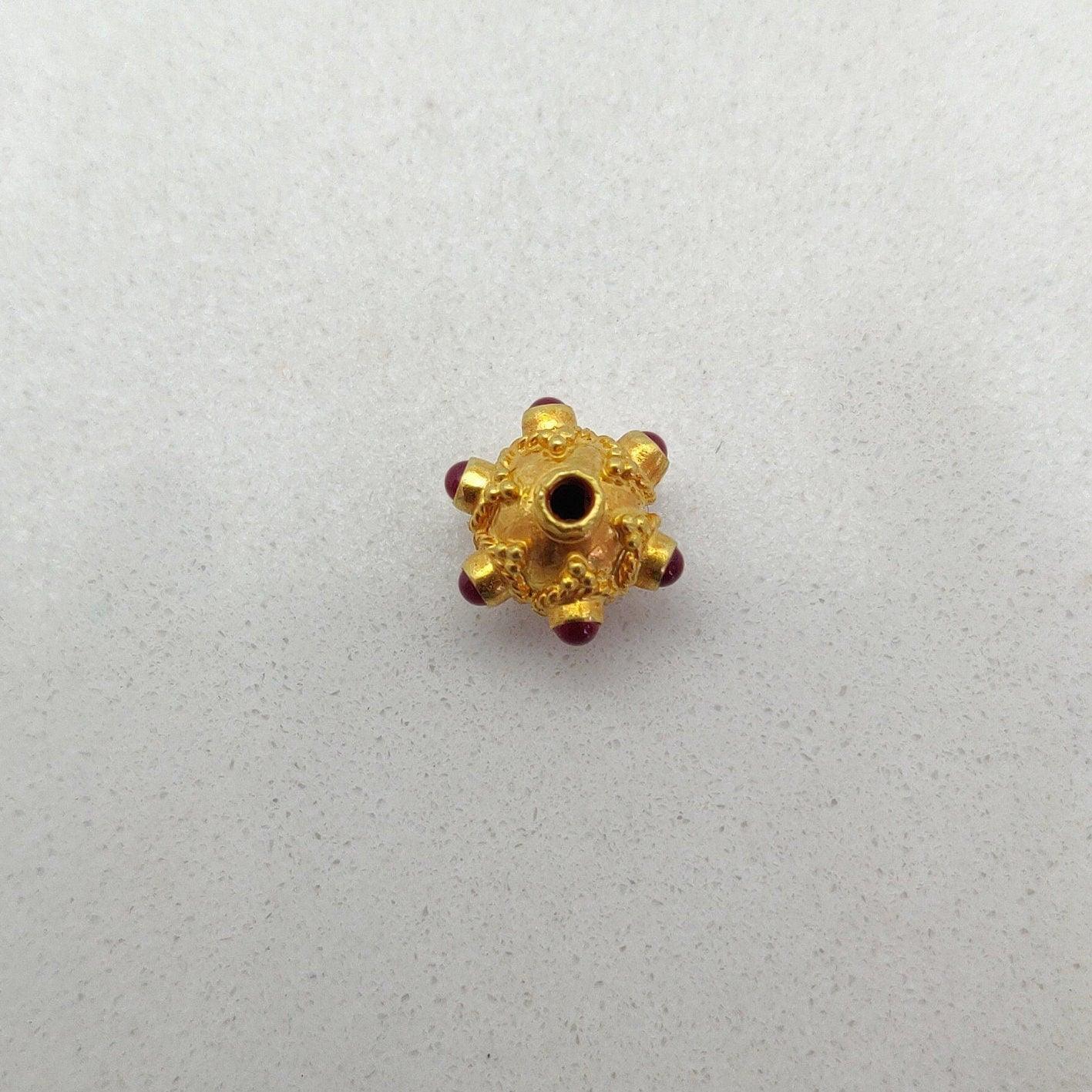 18k Solid Yellow Gold Ruby Gemstone Round Spacer Beads, Jewelry Findings - Kanika Creations