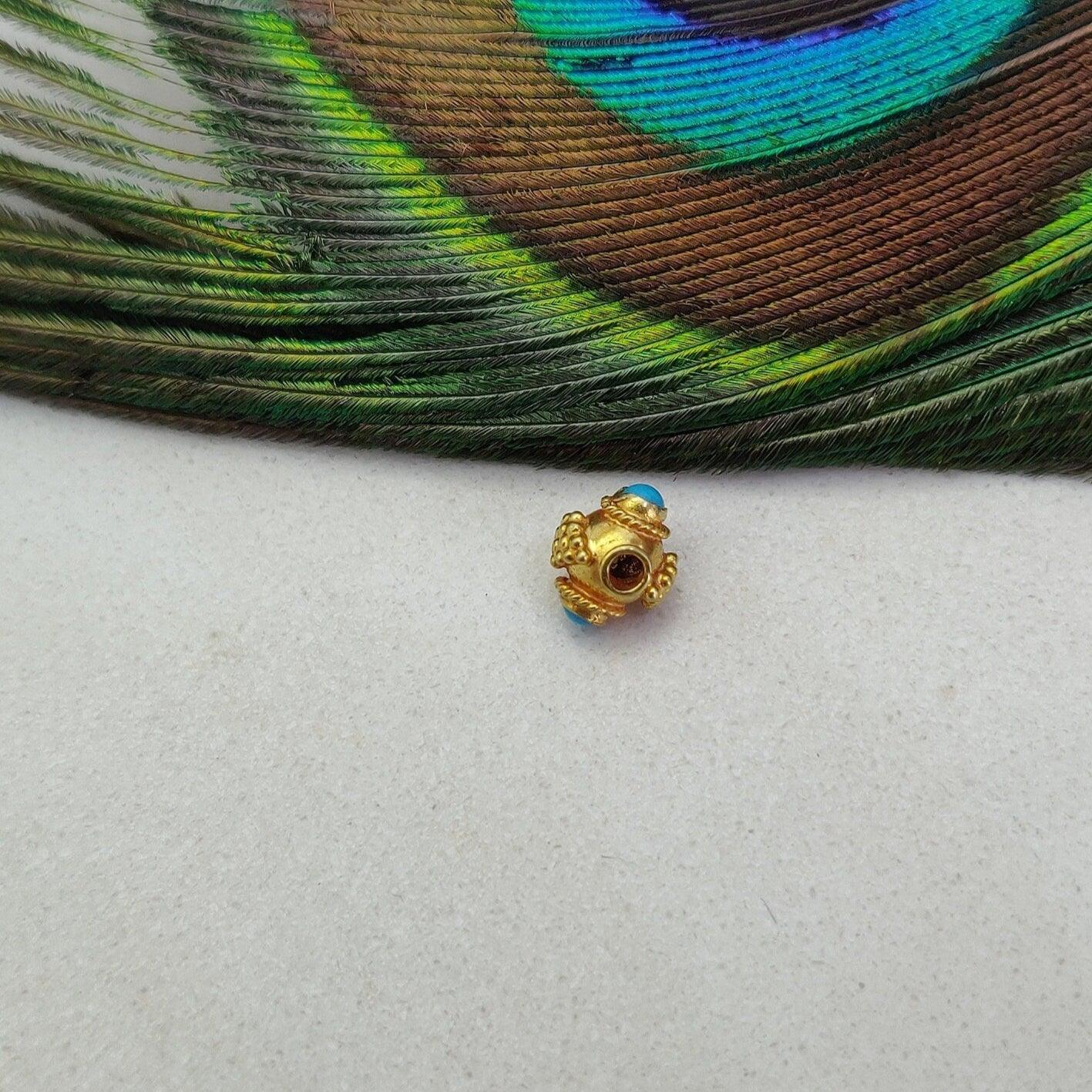 18k Gold Stone studded Fancy Rondelle Spacer Bead 6mm - Kanika Creations