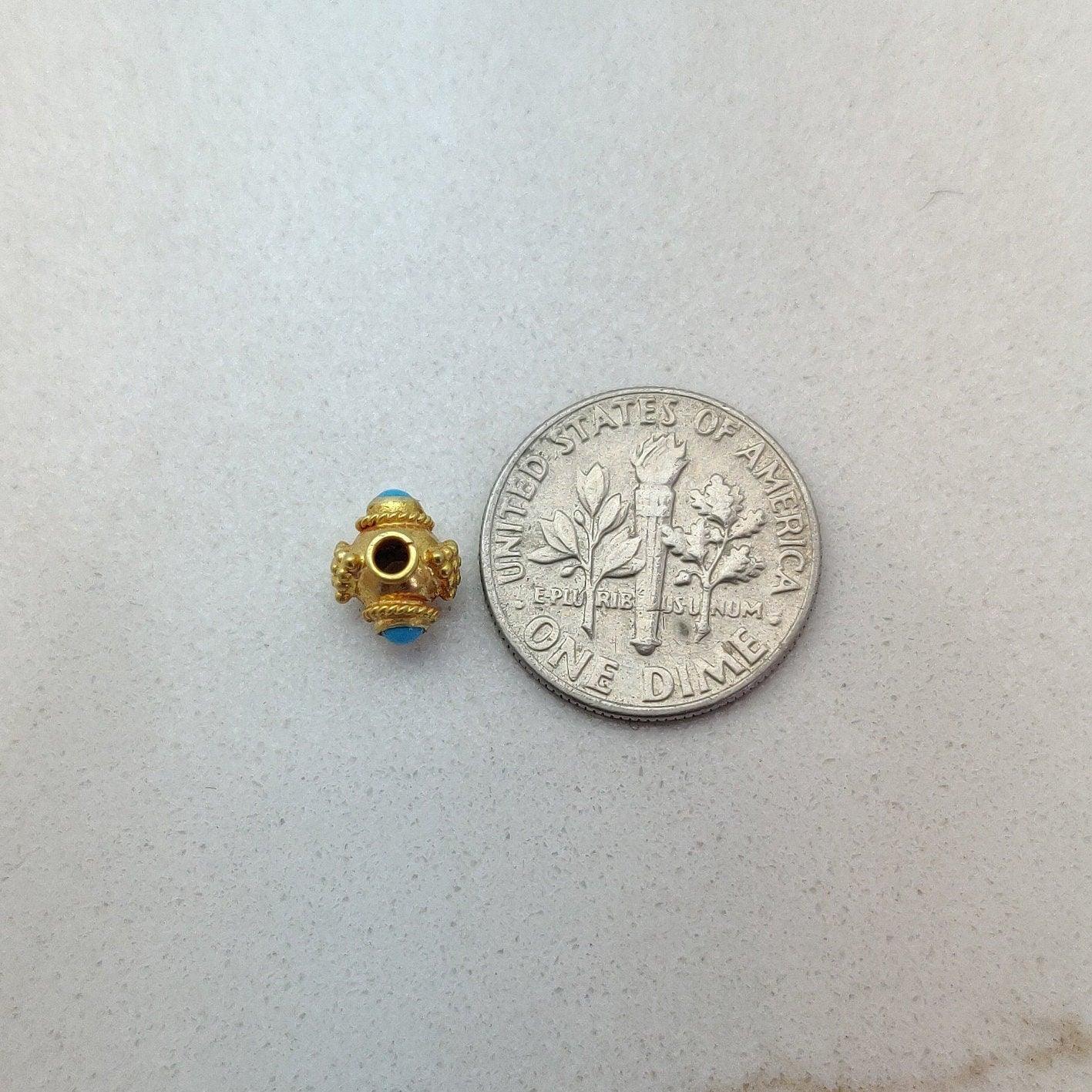 18k Gold Stone studded Fancy Rondelle Spacer Bead 6mm - Kanika Creations
