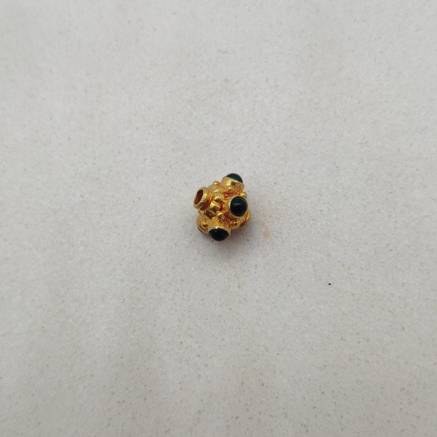 18k Solid Yellow Gold Stone Studded Wheel Spacer Beads 7mm - Kanika Creations