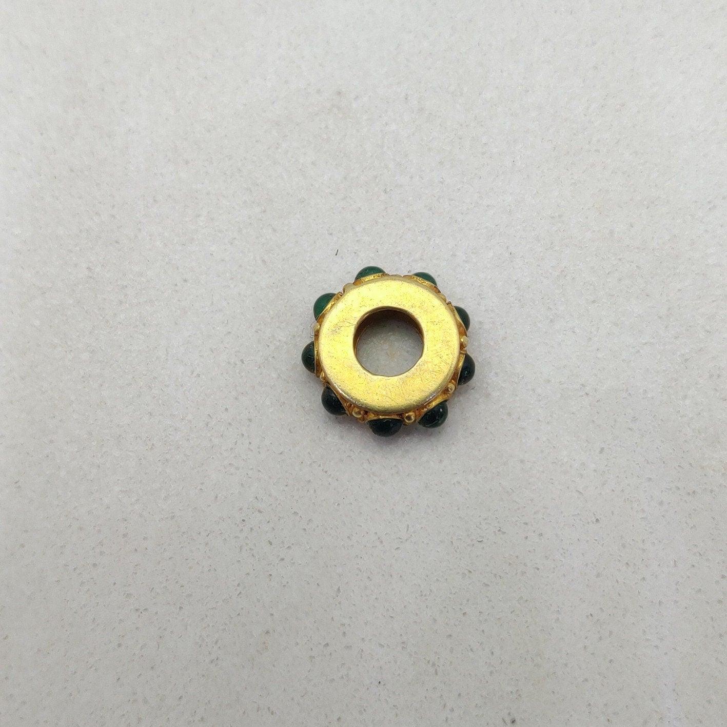 18k Yellow Gold Stone Studded Wheel Beads-11X4 mm - Kanika Creations