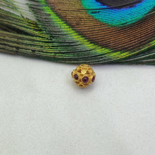 18k Yellow Gold Studded Stone Rondelle Beads 8mm Findings - Kanika Creations