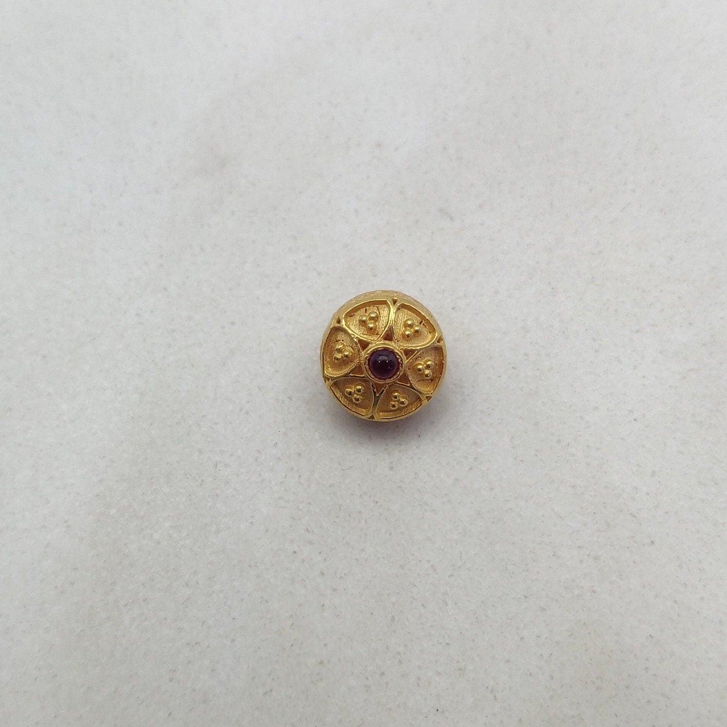 18k Solid Gold Fancy Rondelle DIY Beads With Red Stones 9X8MM - Kanika Creations